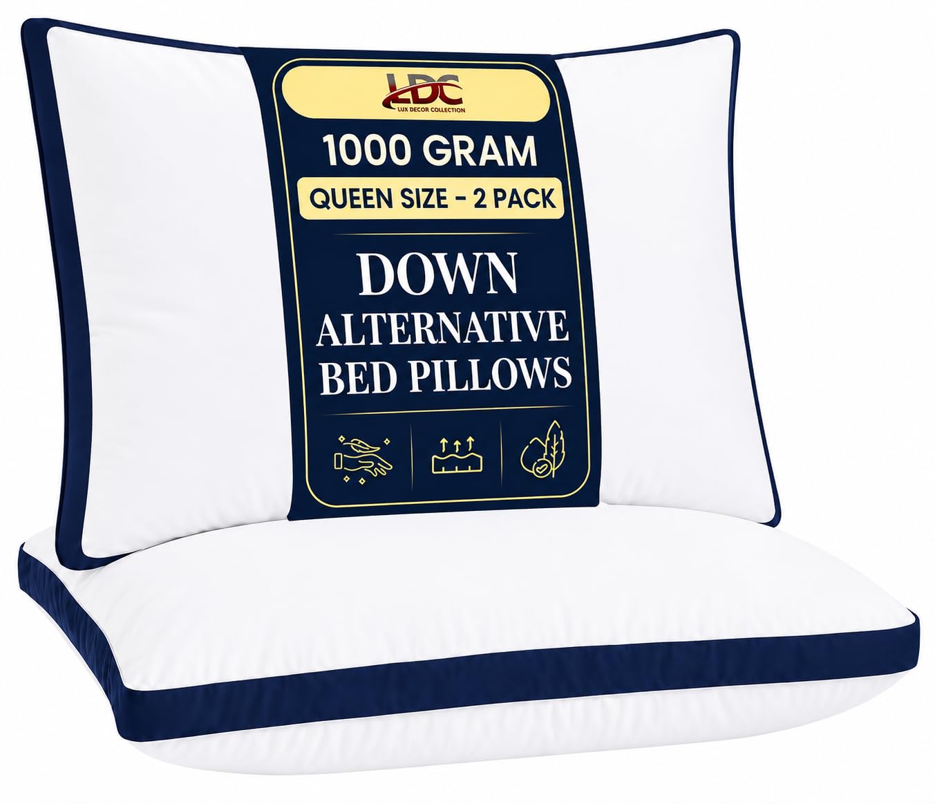 LDC LUX DECOR COLLECTION Gusseted Style Soft Hotel Pillows Set of 2 – Down Alternative Hotel Bed Pillows