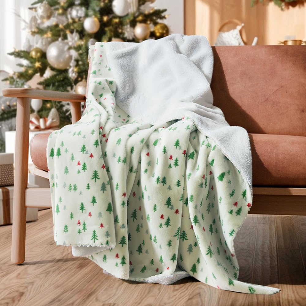 Reversible Christmas Sherpa Fleece Throw Blanket