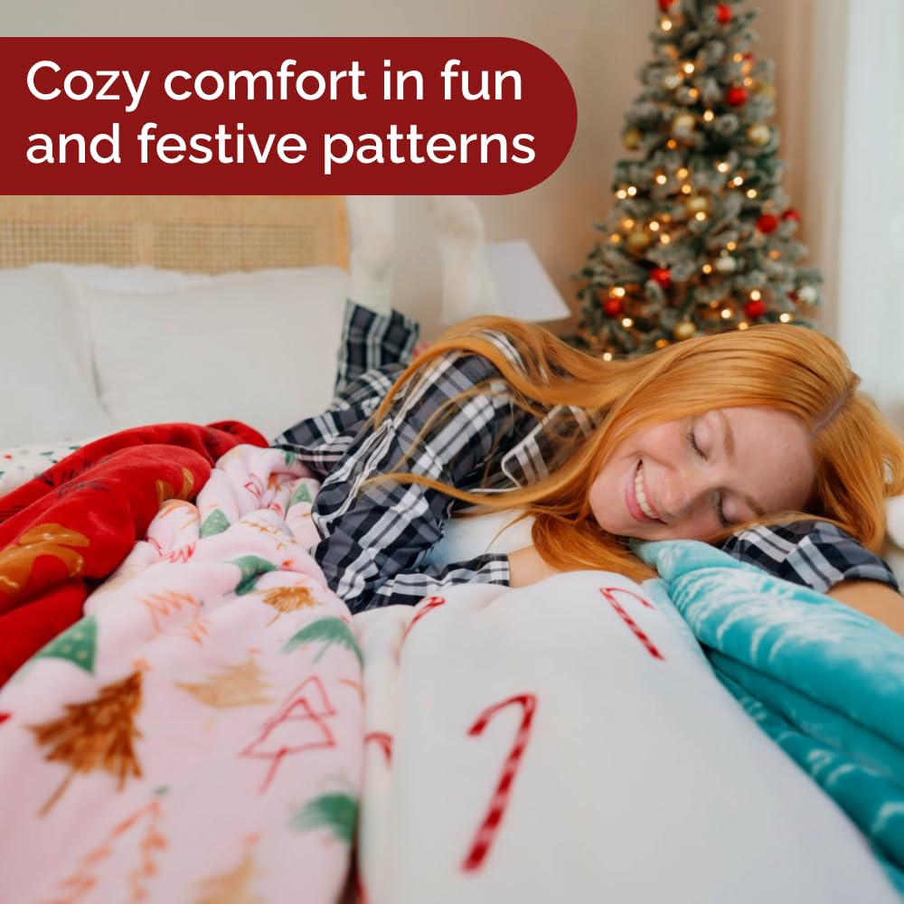 Reversible Christmas Sherpa Fleece Throw Blanket