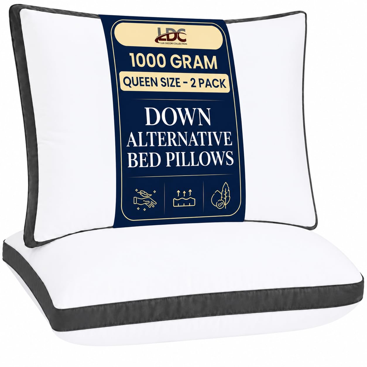 LDC LUX DECOR COLLECTION Gusseted Style Soft Hotel Pillows Set of 2 – Down Alternative Hotel Bed Pillows