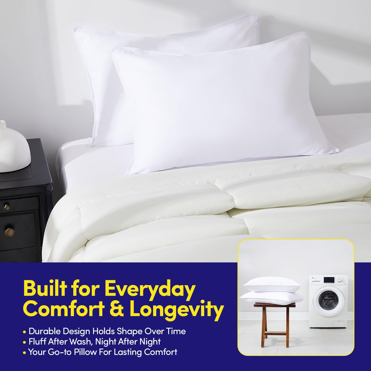 Pillows Size Set of 2 – 2-Pack Premium Medium Firm Down Alternative Bed Pillows for Sleeping – Generously Filled, Ultra Soft Support for Standard, Queen & King Sleepers