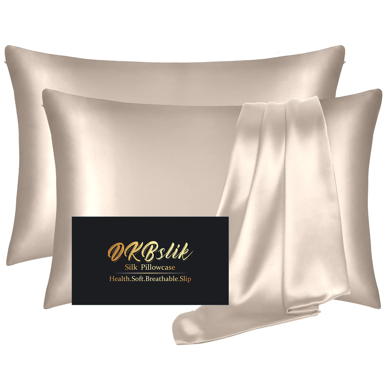Mulberry Silk Pillowcase for Hair and Skin, Health Soft Anti Acne Cooling Beauty Sleep Natural Silk Satin Pillow Case with Hidden Zipper for Gift