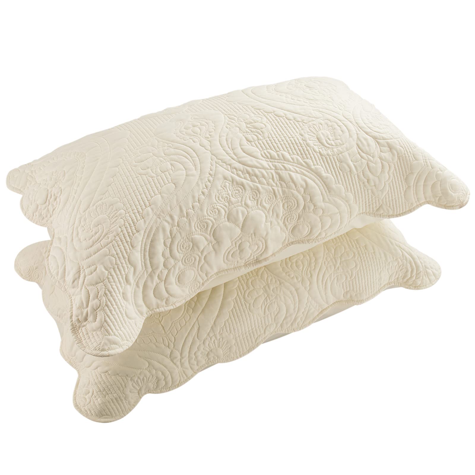 BOSOWOS Quilted Pillow Shams Set of 2, Decorative Microfiber Standard Queen King Bed Pillow Shams, Soft Breathable Pillow Covers with Envelope Closure (White£¬ Light Yellow, Burgundy, Blue, Grey)