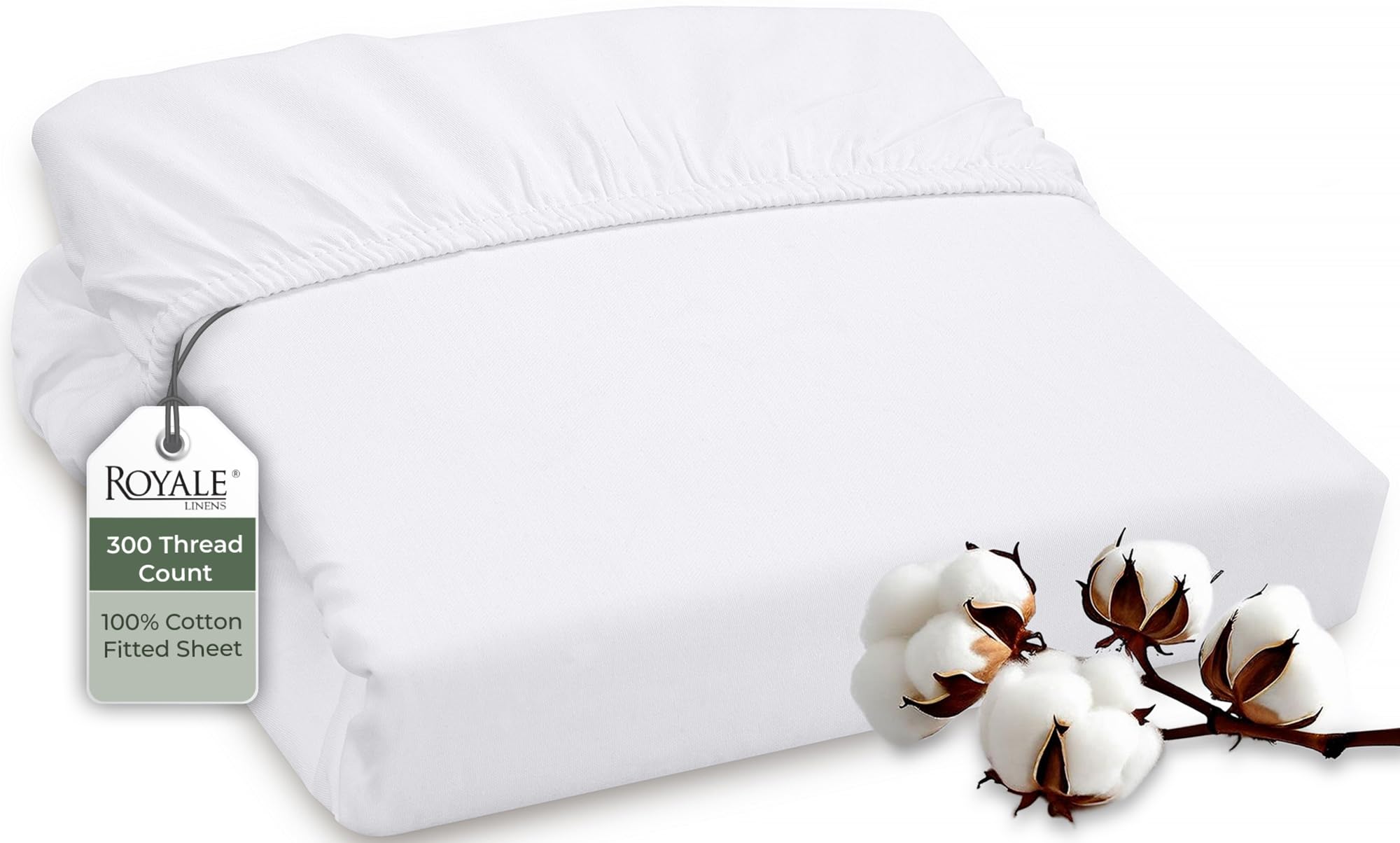 ROYALE LINENS 300 Thread Count 100% Long Staple Combed Cotton Fitted Sheet - Super Soft Deep Pocket Bottom Sheet - Fitted Sheet - Fitted Sheet Only - Elastic Sheet