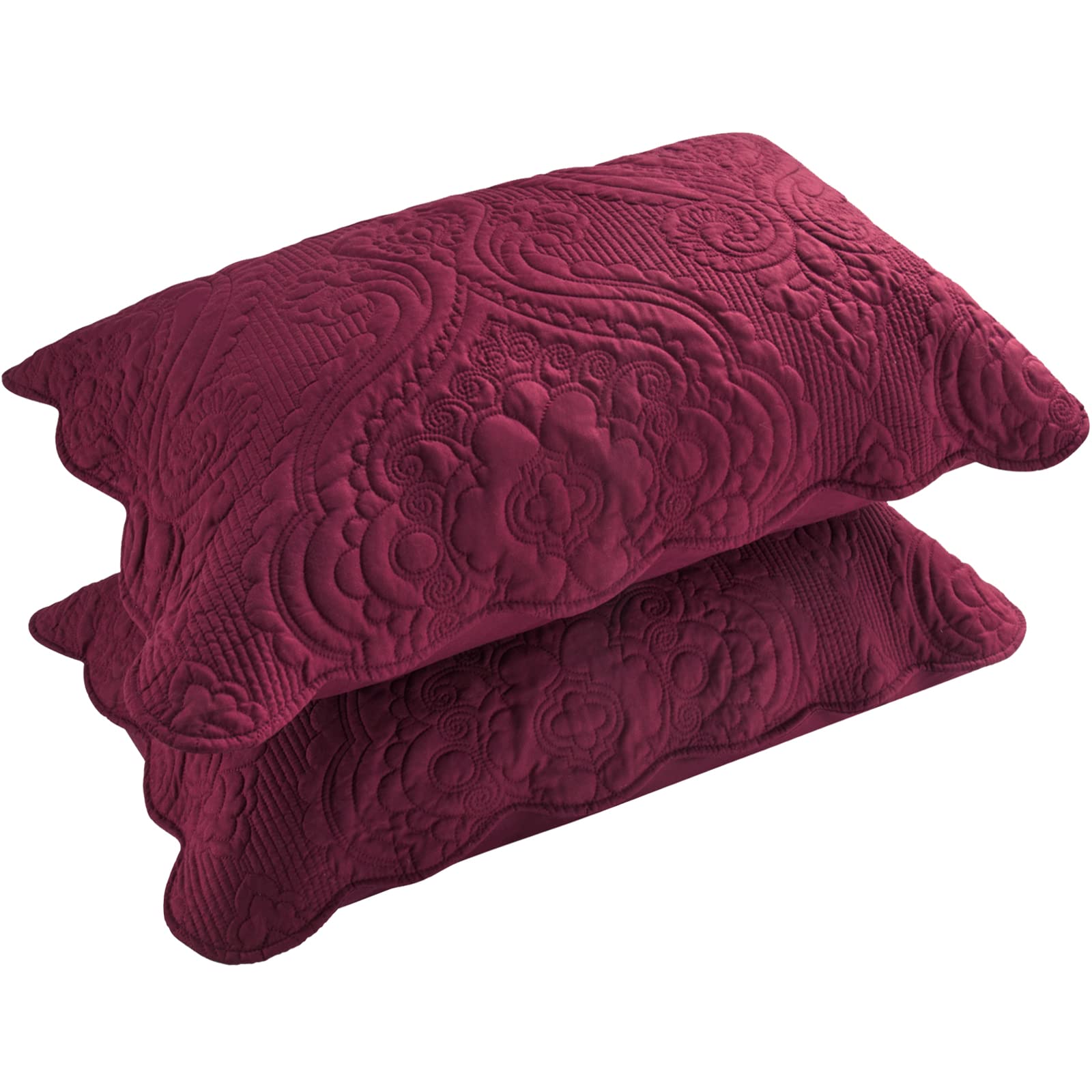 BOSOWOS Quilted Pillow Shams Set of 2, Decorative Microfiber Standard Queen King Bed Pillow Shams, Soft Breathable Pillow Covers with Envelope Closure (White£¬ Light Yellow, Burgundy, Blue, Grey)
