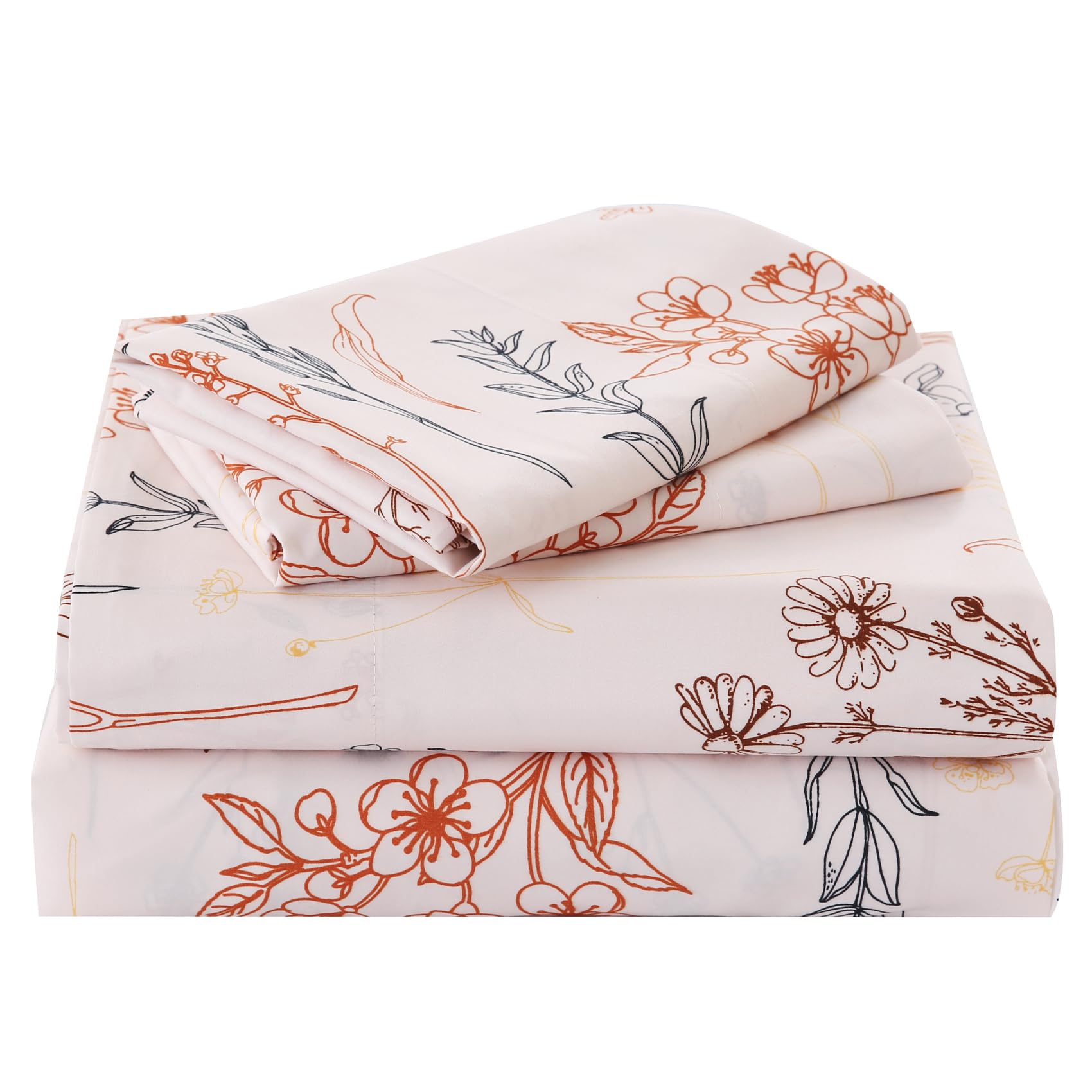 Yibeizi Floral Printed Sheet Set, Boho Pattern Bed Sheets Cooling Bedding Sheets & Pillowcases Soft Microfiber 15" Extra Deep Pocket Fitted Bedsheet 4 Piece