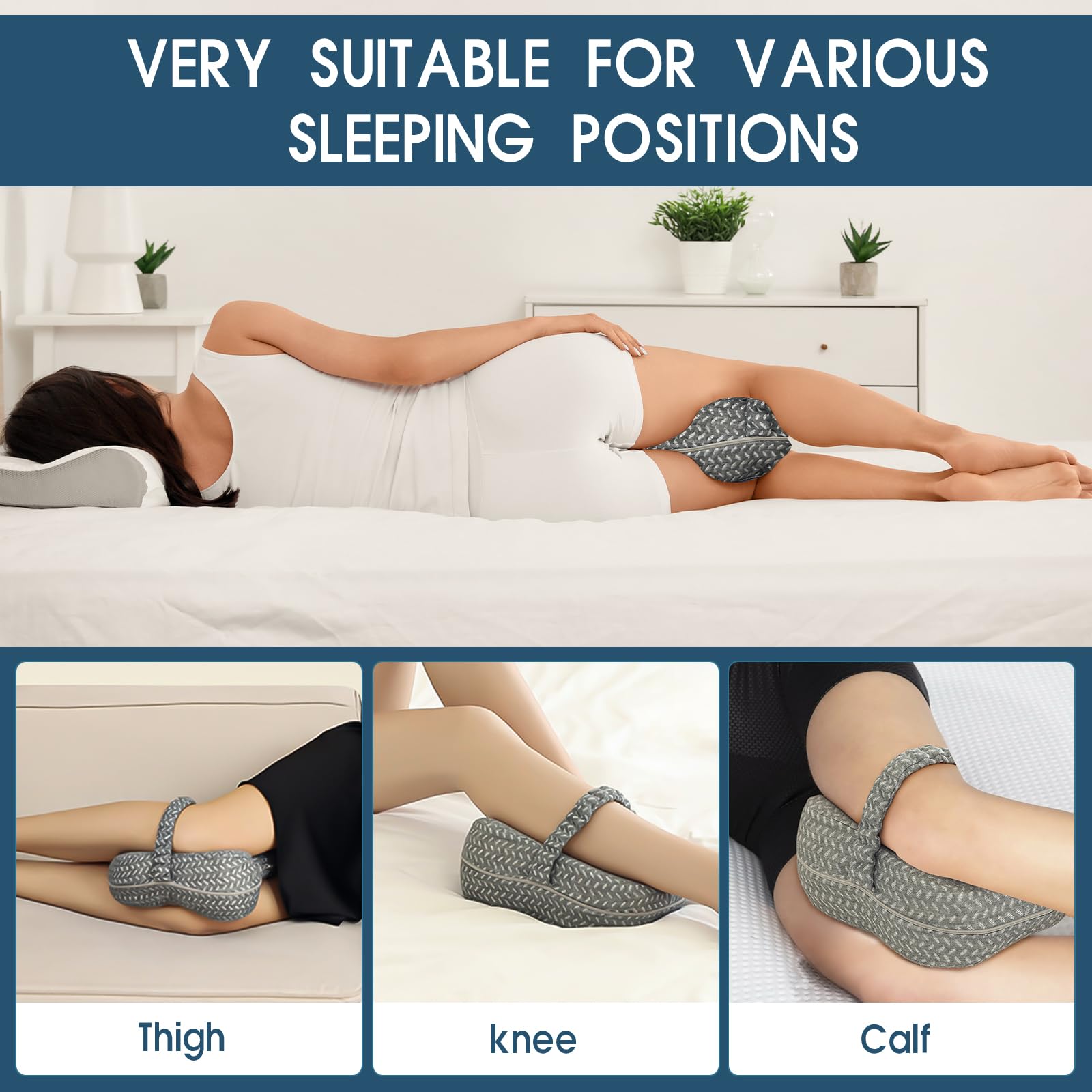 Valueest Memory Foam Knee Pillow, Orthopedic Leg Support for Side Sleepers, Hip Alignment