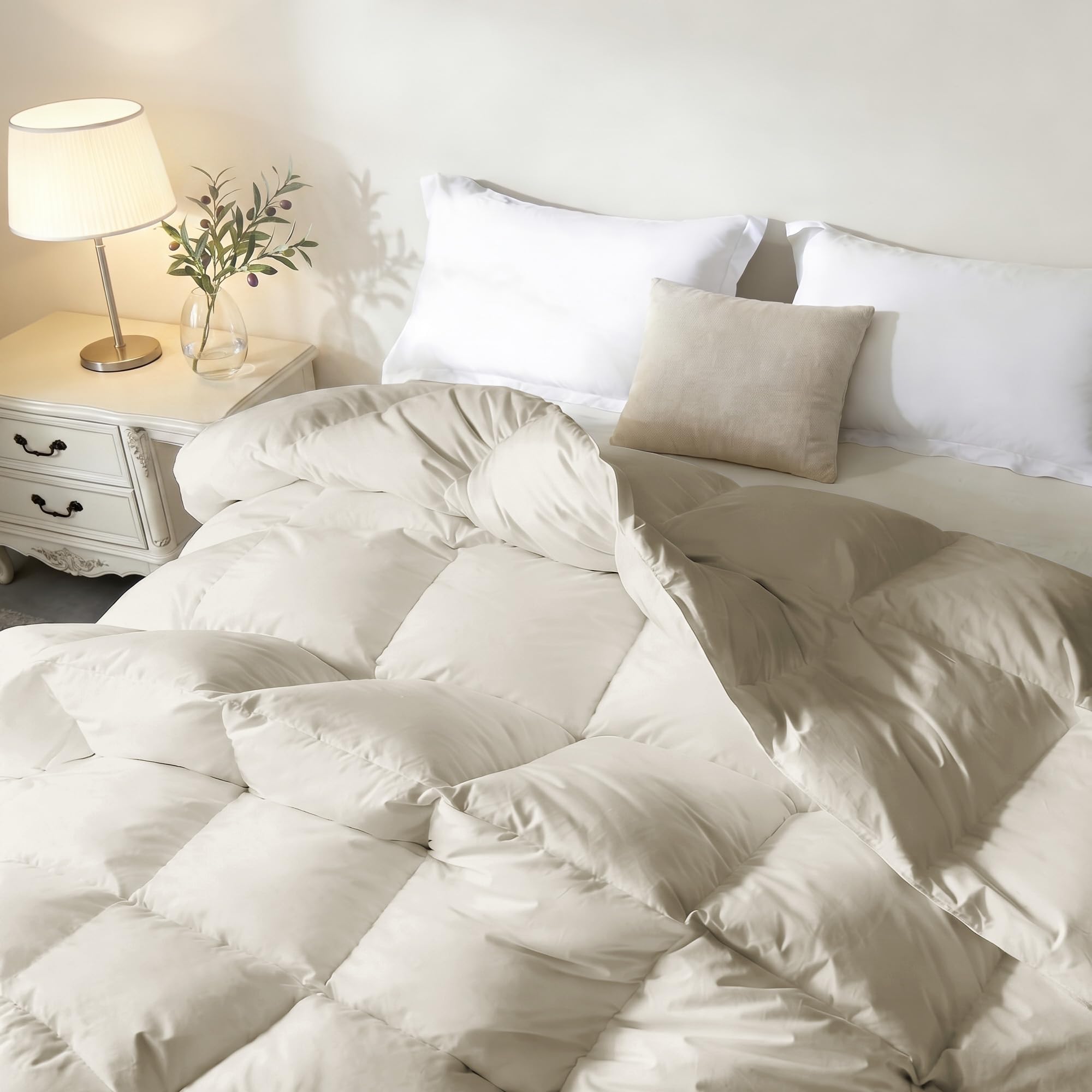 UNIKOME Goose Feather Down Fiber Comforter, All Season Hotel Luxury Bedding Comforter, Ultra Soft Fluffy Duvet Insert with Downproof Cover, 8 Corner Loops