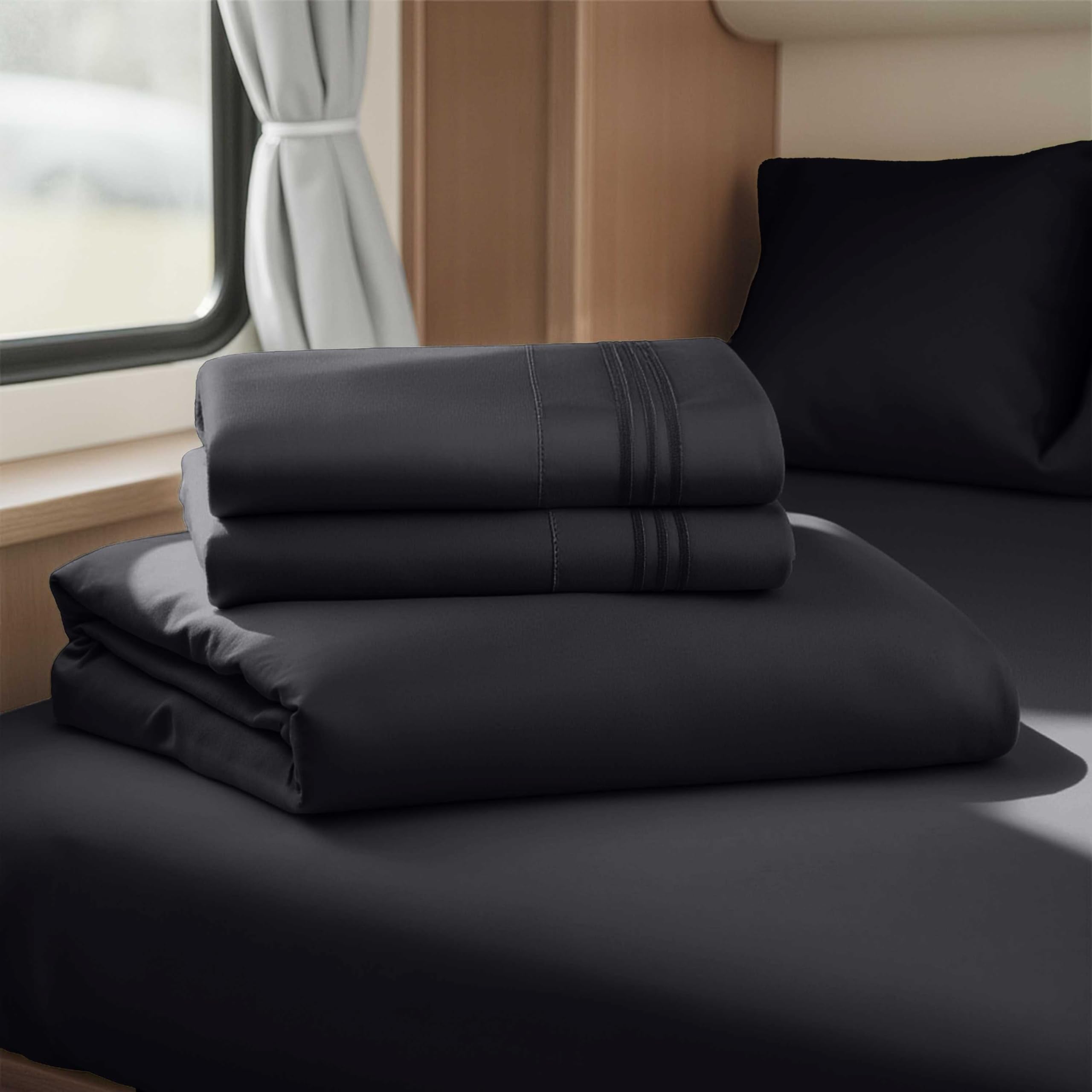Hearth & Harbor Short Queen Sheets for RV, Queen Sheets, Silky Soft 1800 Microfiber Bed Sheet for Camper, 4 Piece RV Bedding with Pillowcases