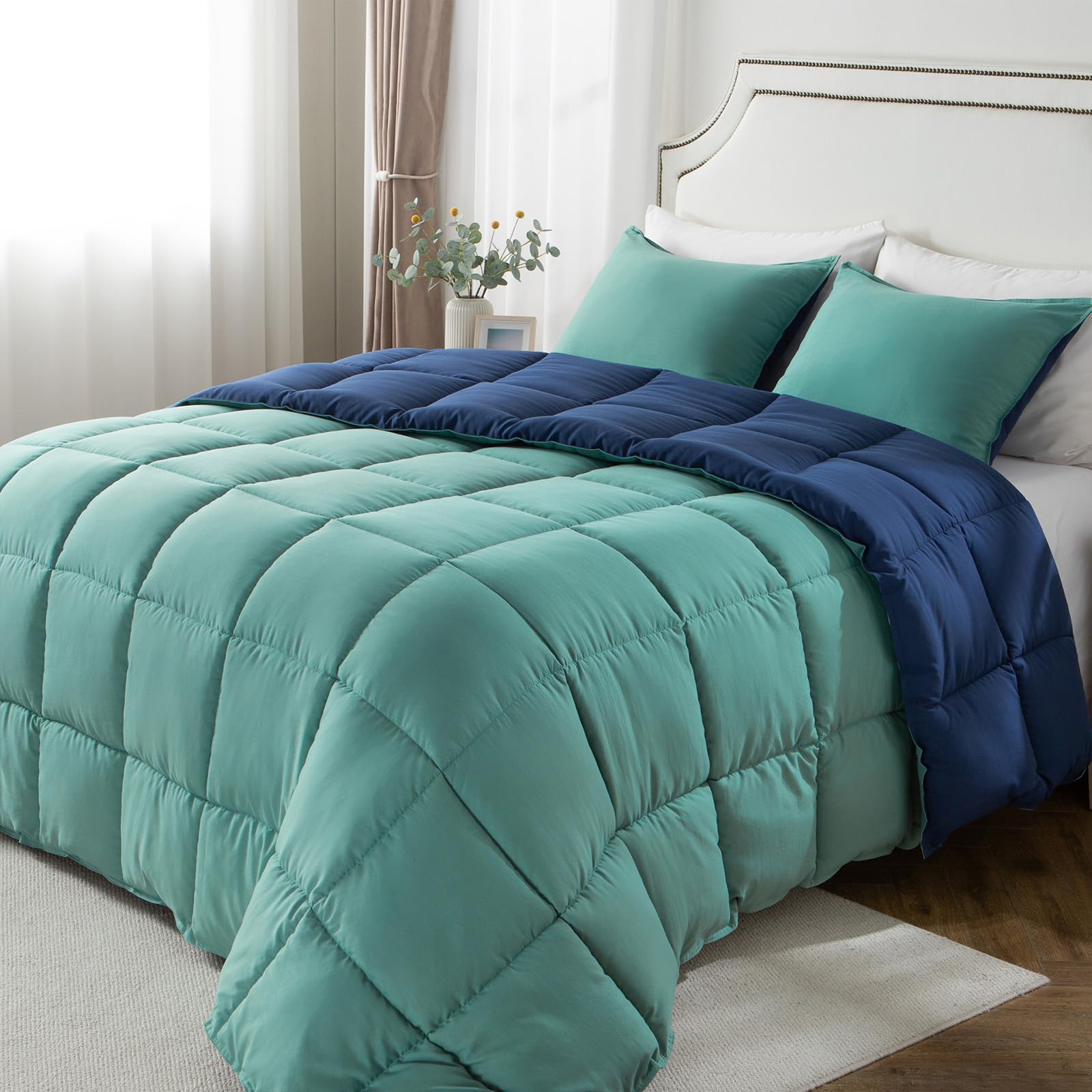 KASENTEX Down Alternative Quilted Comforter Set with Sham(s) - Reversible Ultra Soft Duvet Insert Machine Washable