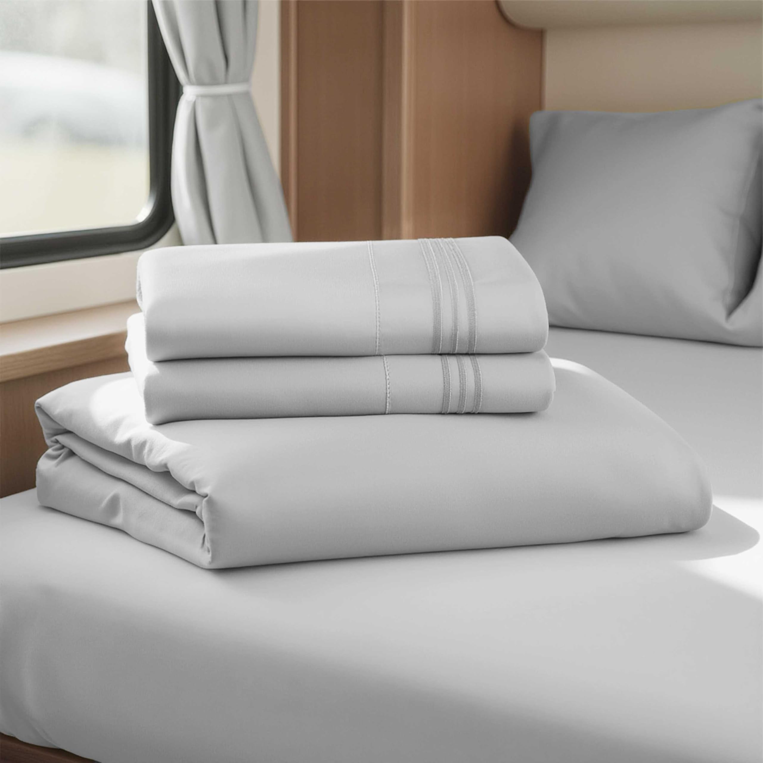 Hearth & Harbor Short Queen Sheets for RV, Queen Sheets, Silky Soft 1800 Microfiber Bed Sheet for Camper, 4 Piece RV Bedding with Pillowcases