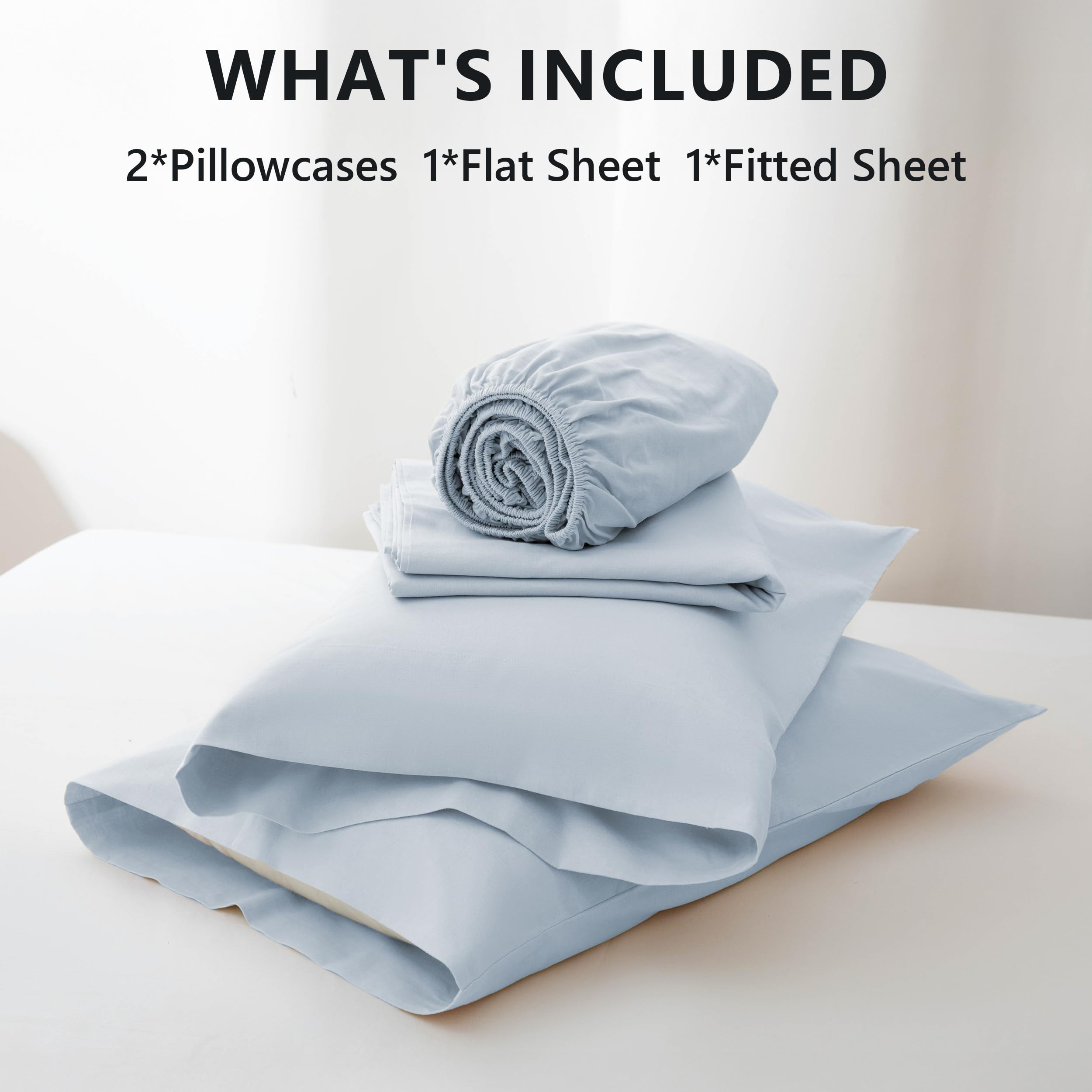 NUMWELL Linen Sheet Set, Linen Cotton Blend Sheets Set 4pcs, 1 Flat Sheet, 1 Fitted Sheet & 2 Pillowcases, Cooling Breathable Farmhouse Bedding for All Season