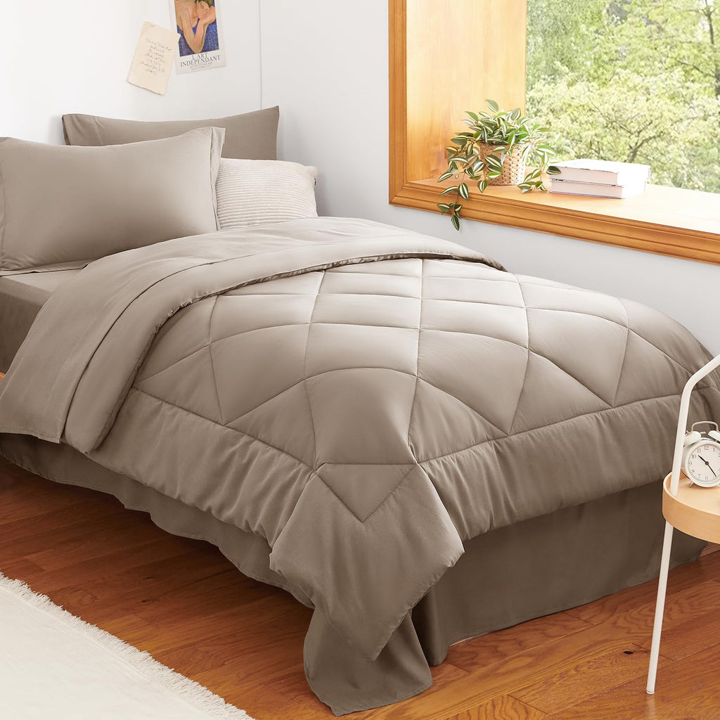 CozyLux Dark Grey Queen 7-Piece Comforter Set