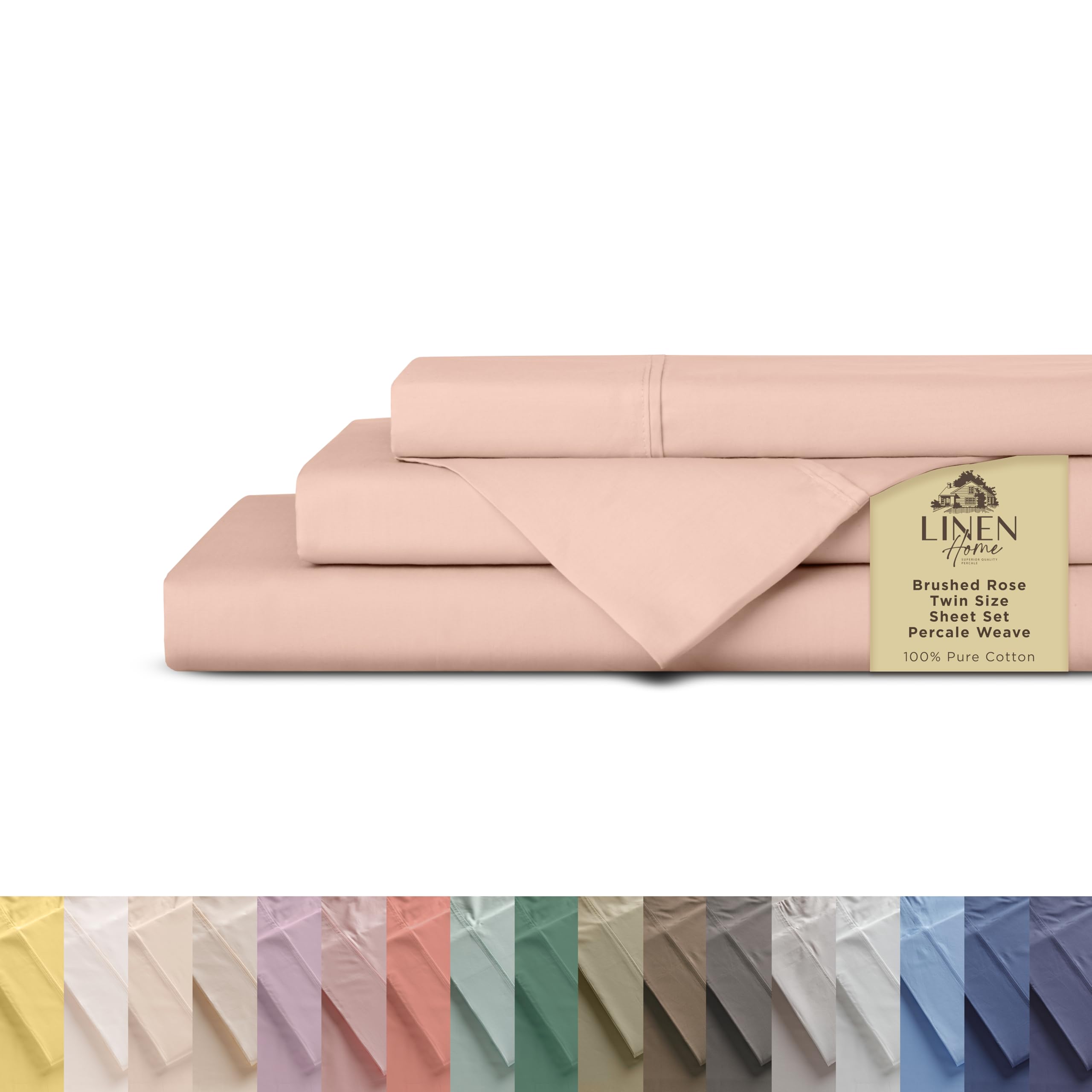Linen Home 100% Cotton Percale Sheet Set - Deep Pocket Fitted Sheet Fits Mattress Upto 15", Pillowcases, Breathable Flat Sheet
