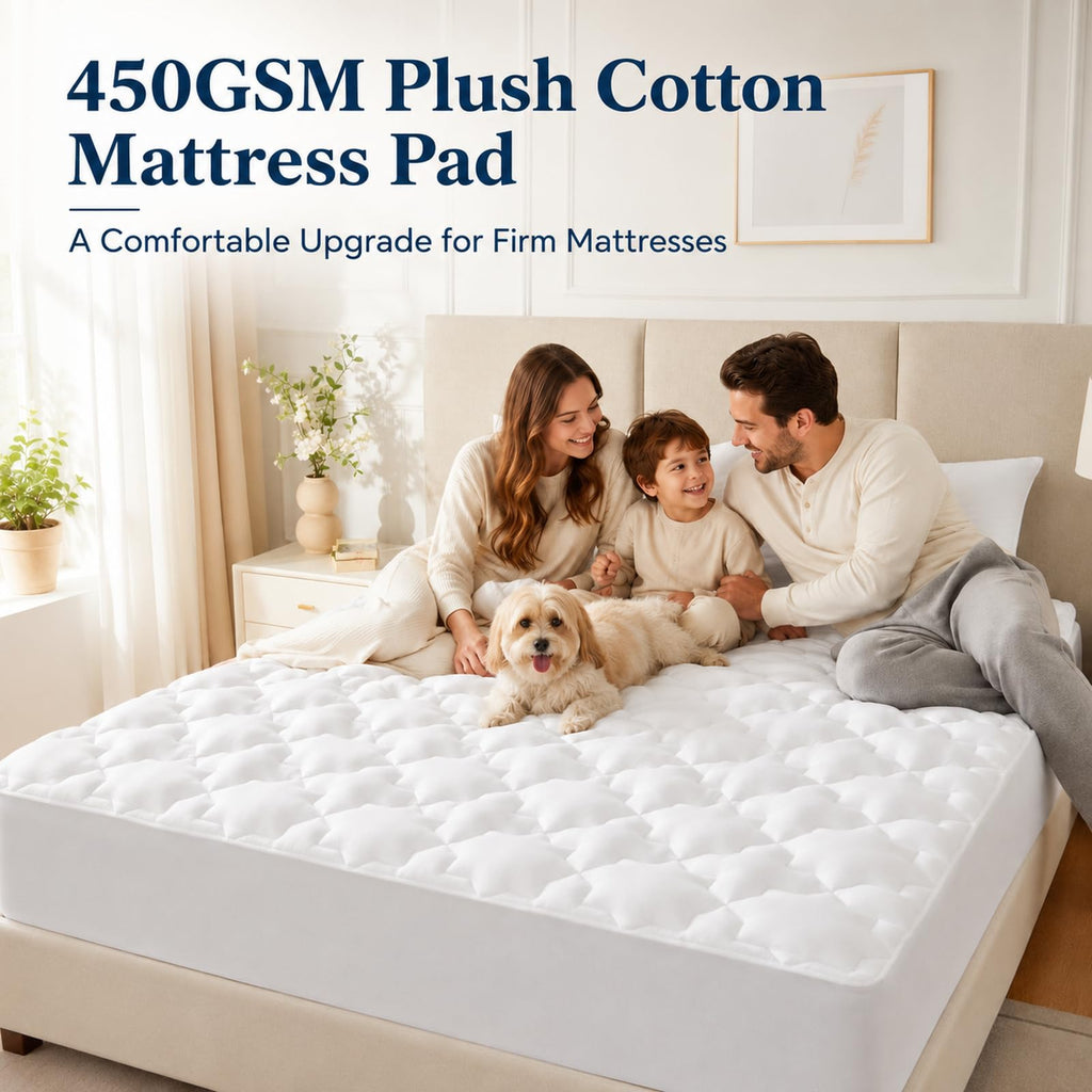CozyLux Cotton Quilted Mattress Pad, Up to 18 in