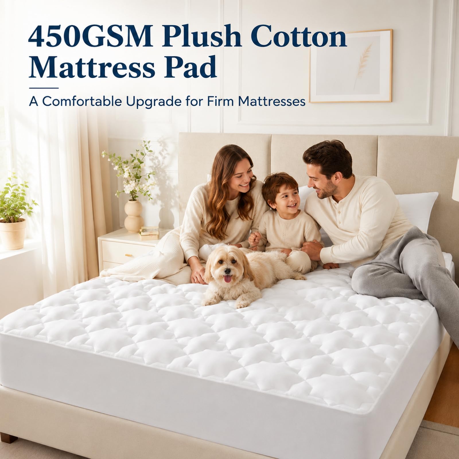 CozyLux Cotton Quilted Mattress Pad, Up to 18 in