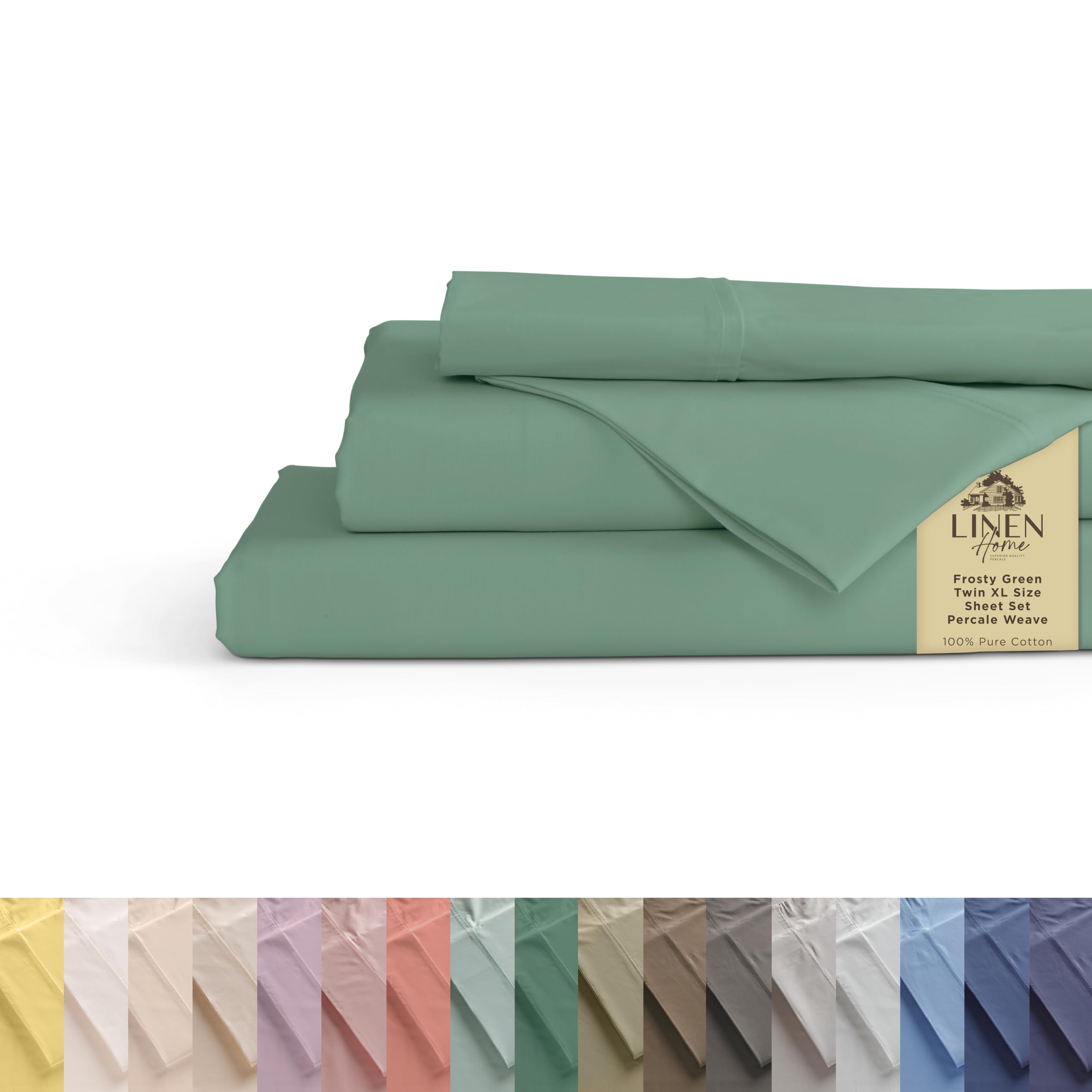 Linen Home 100% Cotton Percale Sheet Set - Deep Pocket Fitted Sheet Fits Mattress Upto 15", Pillowcases, Breathable Flat Sheet