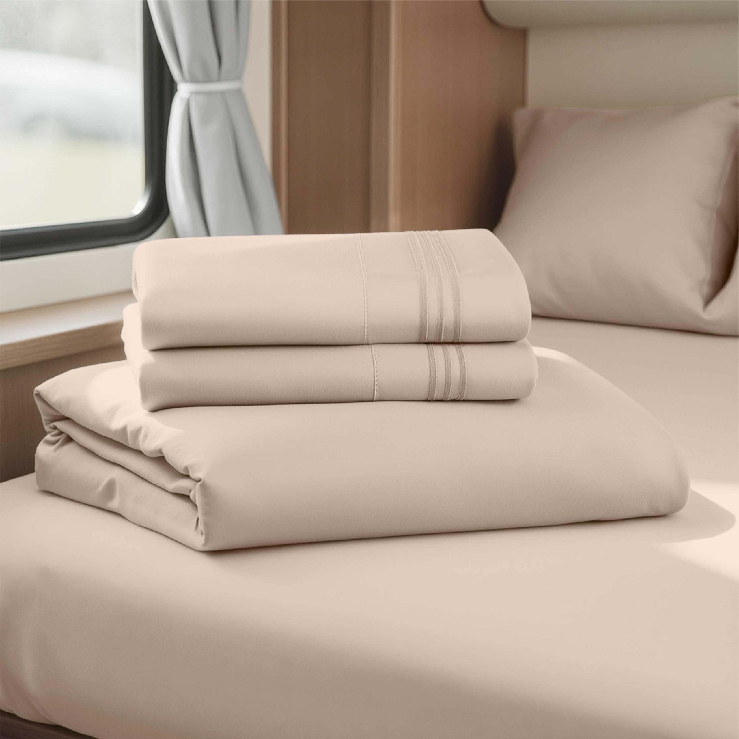 Hearth & Harbor Short Queen Sheets for RV, Queen Sheets, Silky Soft 1800 Microfiber Bed Sheet for Camper, 4 Piece RV Bedding with Pillowcases