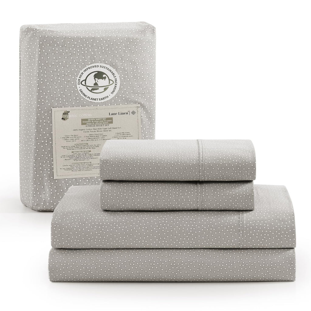 Lane Linen 100% Organic Cotton Sheet Set, Soft Cooling Bed Sheets, Hotel Quality Bed Sheet Set, Breatheble Sheet Set Deep Pocket Upto 15"