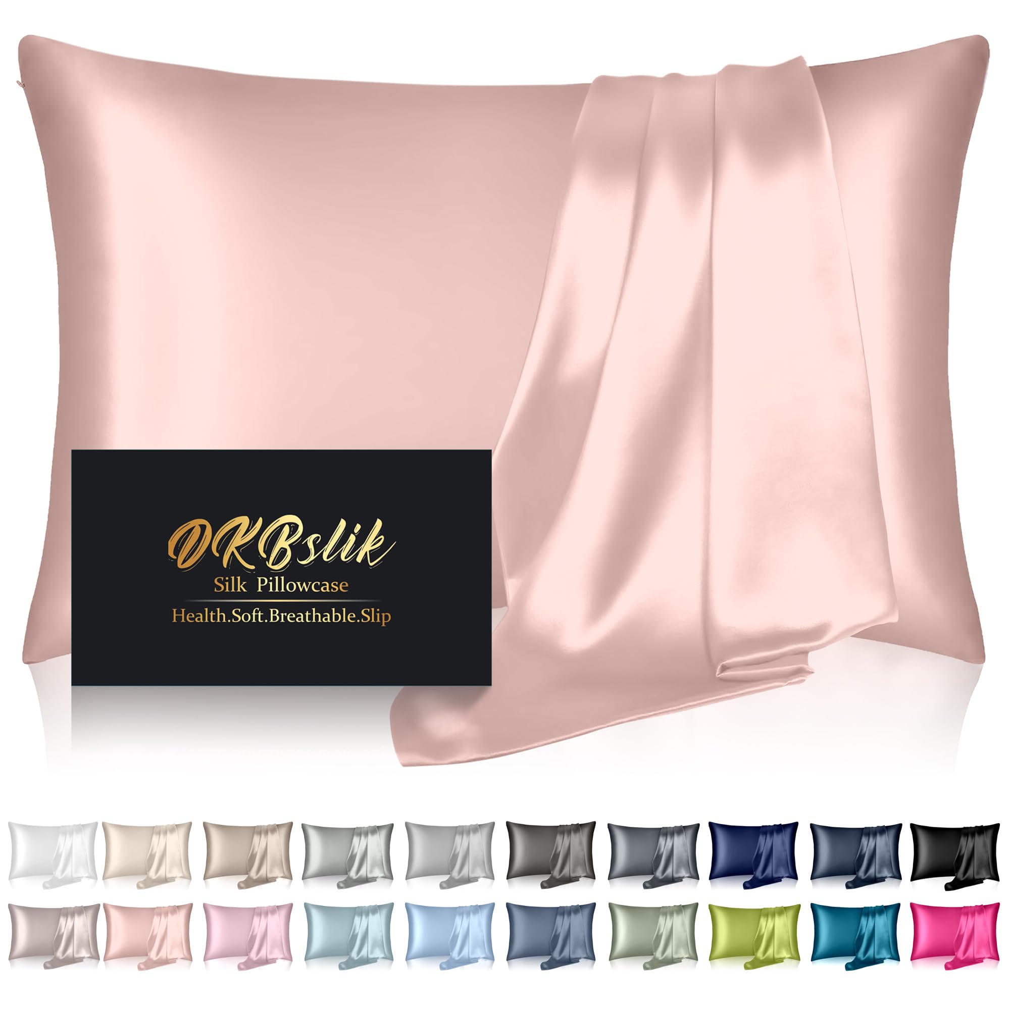 Mulberry Silk Pillowcase for Hair and Skin, Health Soft Anti Acne Cooling Beauty Sleep Natural Silk Satin Pillow Case with Hidden Zipper for Gift