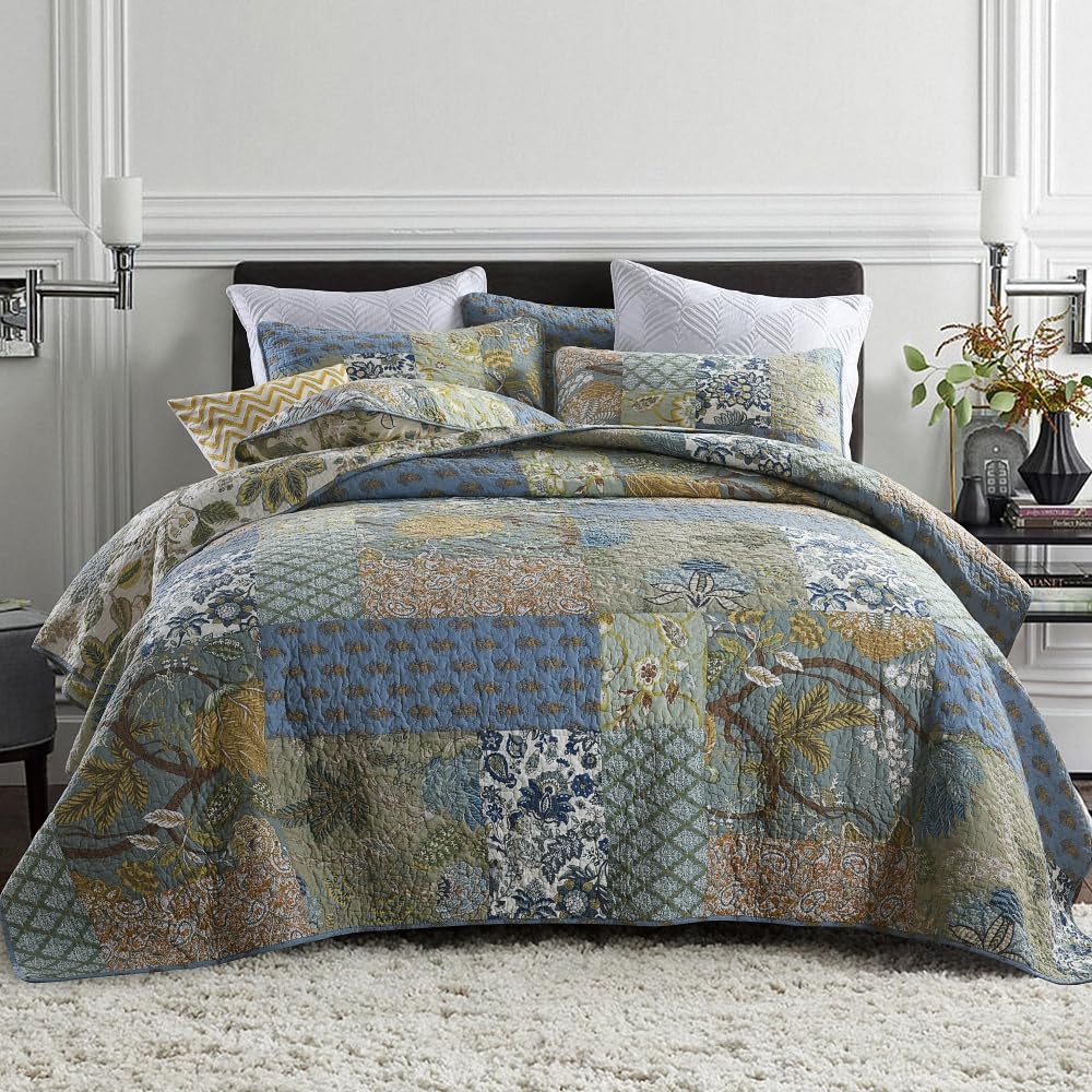 ENASAL Cotton Bedspread Quilt Sets Reversible Bedding Coverlet Sets Comforter