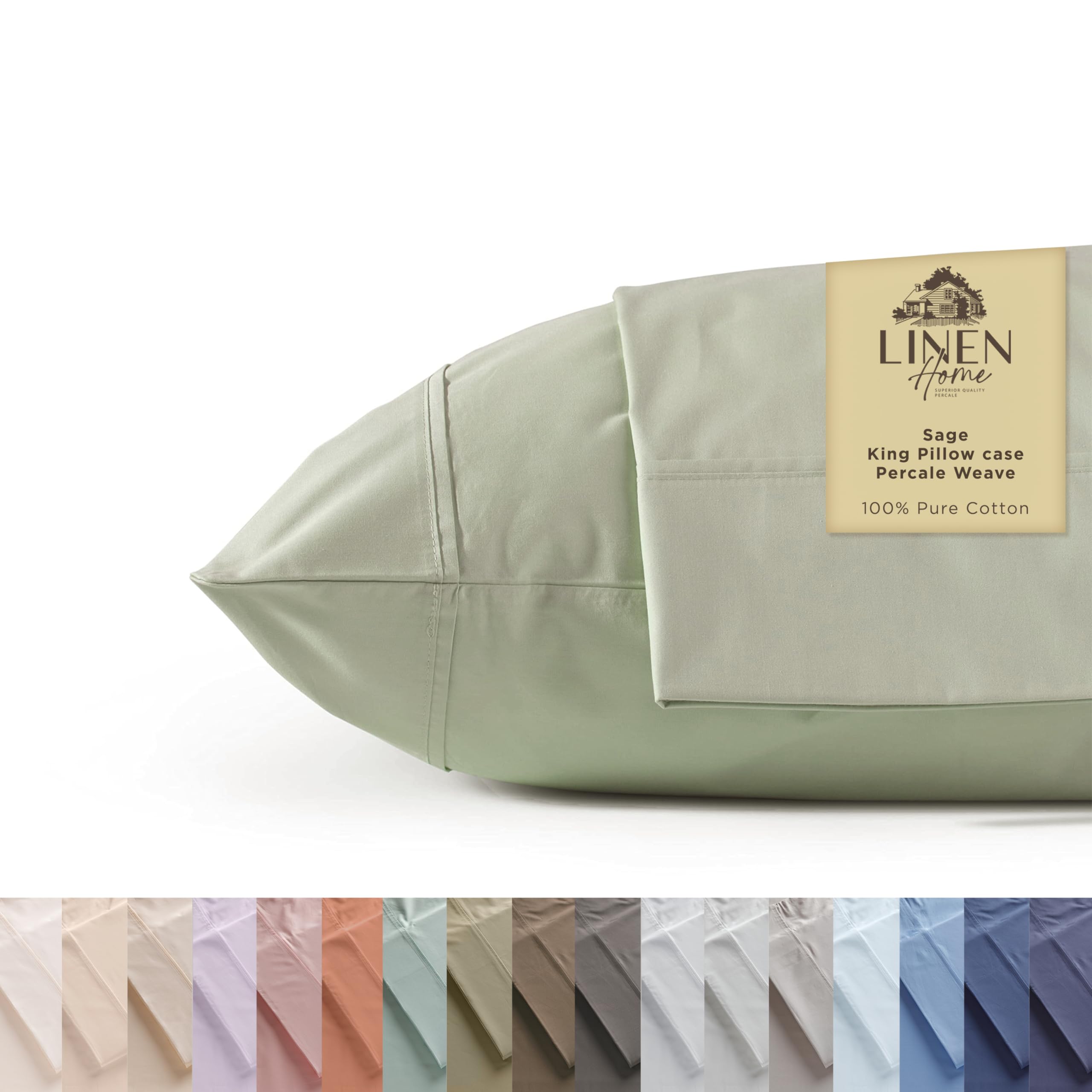 100% Cotton Percale Pillowcases,2 Pieces of Pillow Case, Crisp and Cool Strong Bed Linen