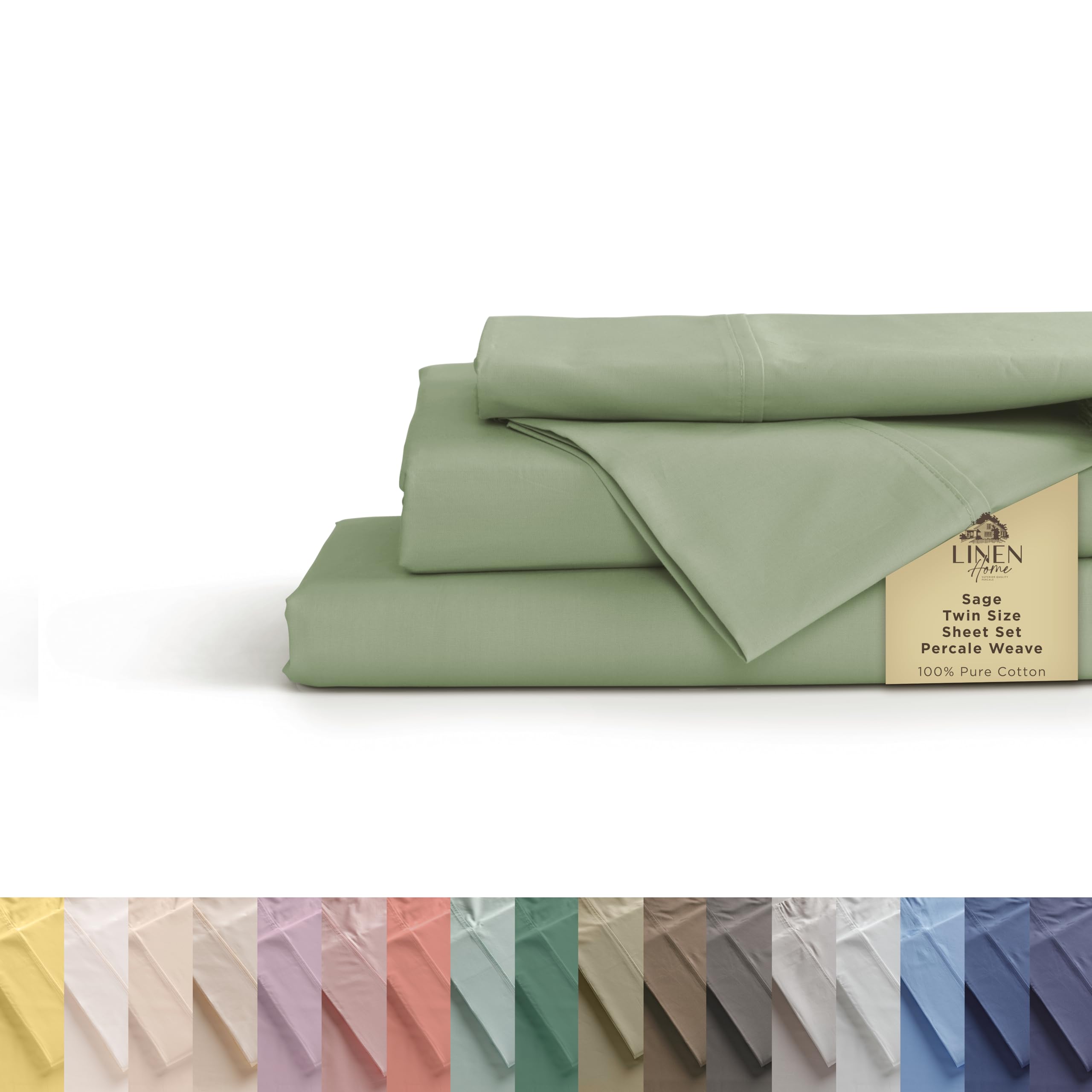 Linen Home 100% Cotton Percale Sheet Set - Deep Pocket Fitted Sheet Fits Mattress Upto 15", Pillowcases, Breathable Flat Sheet