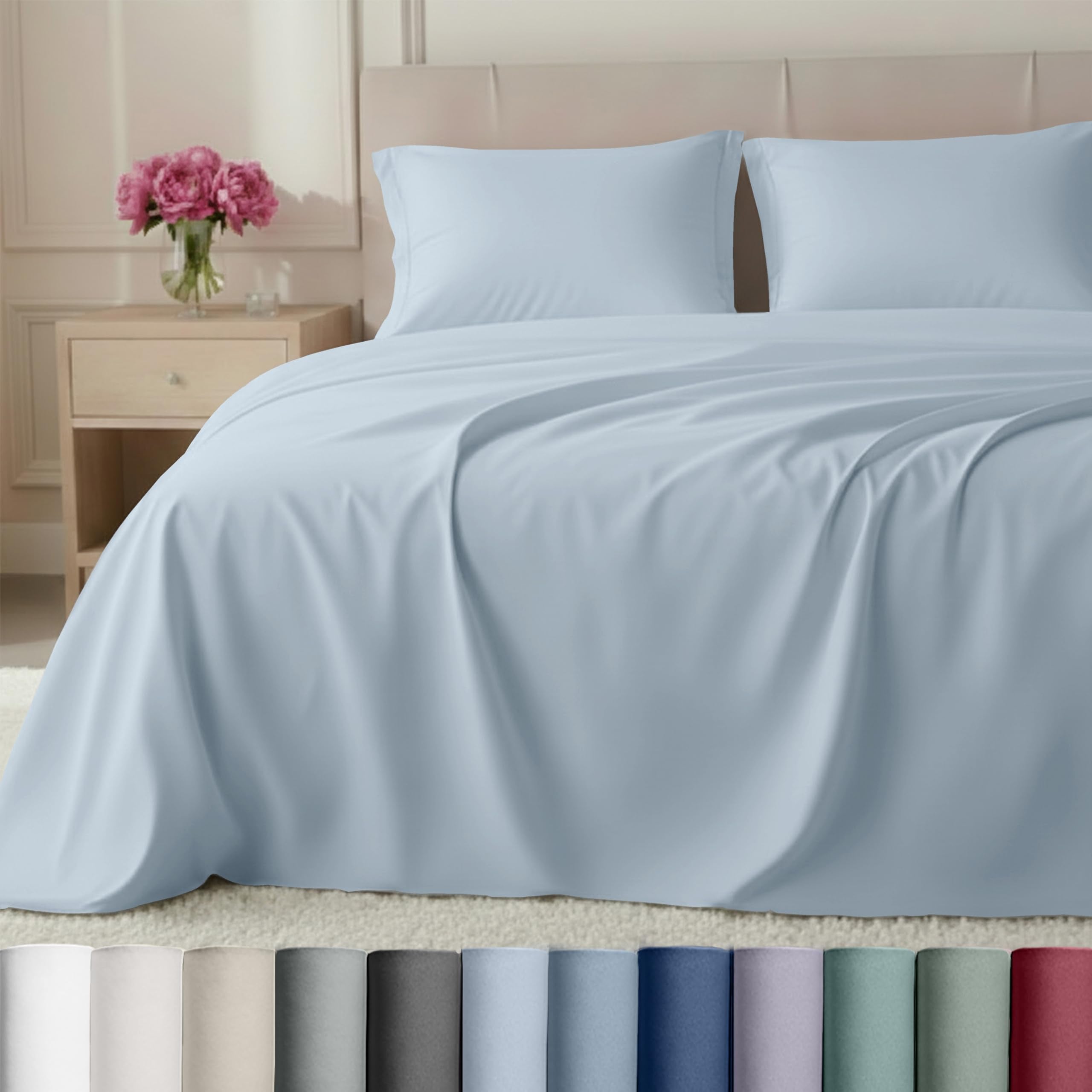 California Design Den Luxury Bed Sheets, Buttery Soft 800 Thread Count, 100% Cotton Sheets, Sateen with Deep Pocket Fitted Sheet