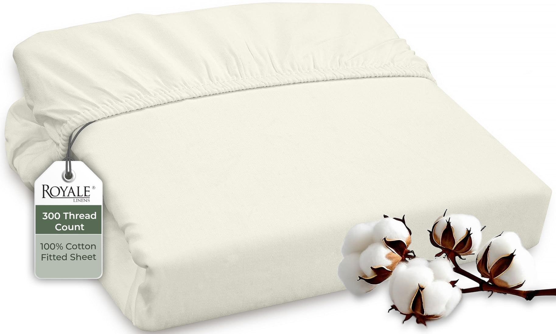 ROYALE LINENS 300 Thread Count 100% Long Staple Combed Cotton Fitted Sheet - Super Soft Deep Pocket Bottom Sheet - Fitted Sheet - Fitted Sheet Only - Elastic Sheet