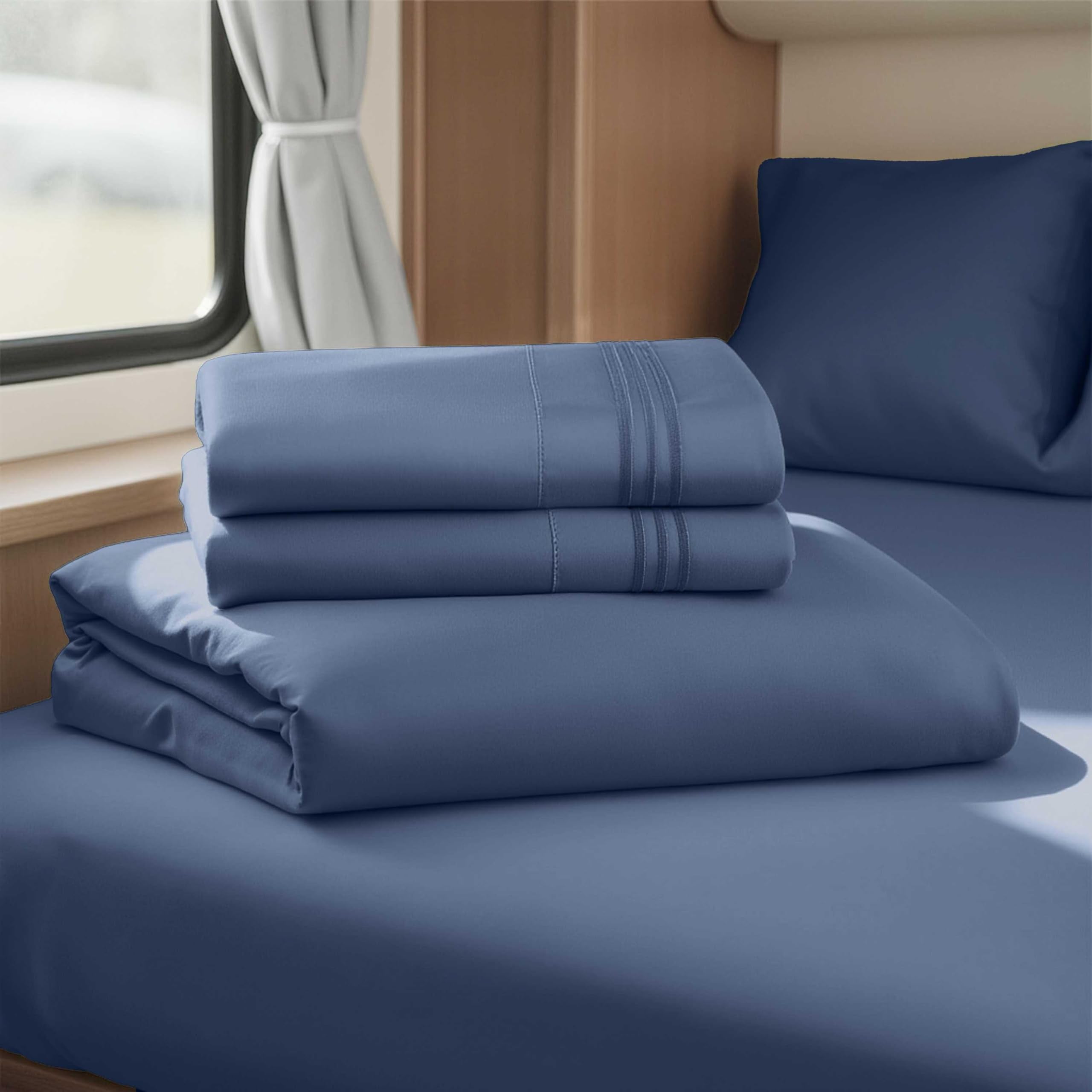 Hearth & Harbor Short Queen Sheets for RV, Queen Sheets, Silky Soft 1800 Microfiber Bed Sheet for Camper, 4 Piece RV Bedding with Pillowcases