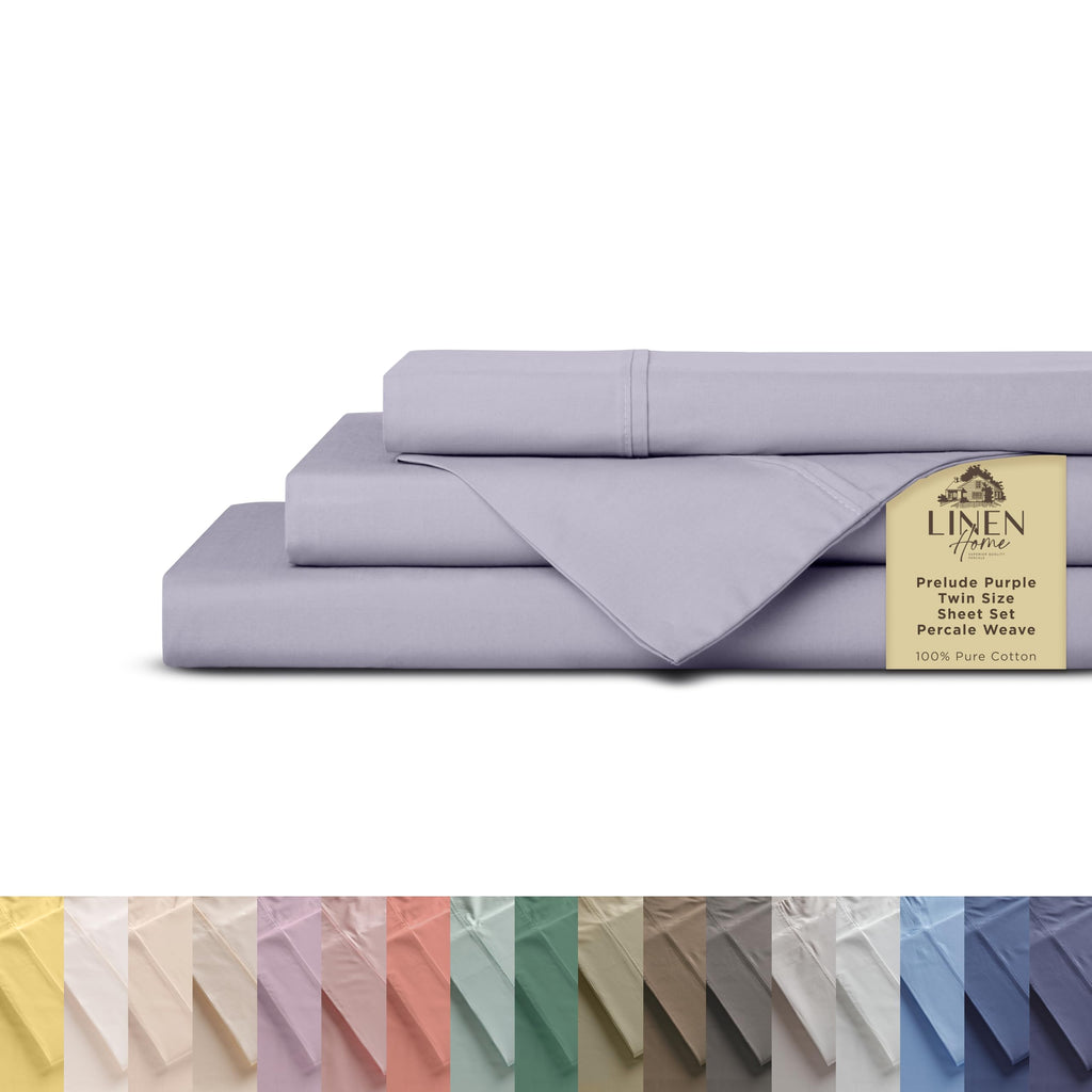Linen Home 100% Cotton Percale Sheet Set - Deep Pocket Fitted Sheet Fits Mattress Upto 15", Pillowcases, Breathable Flat Sheet