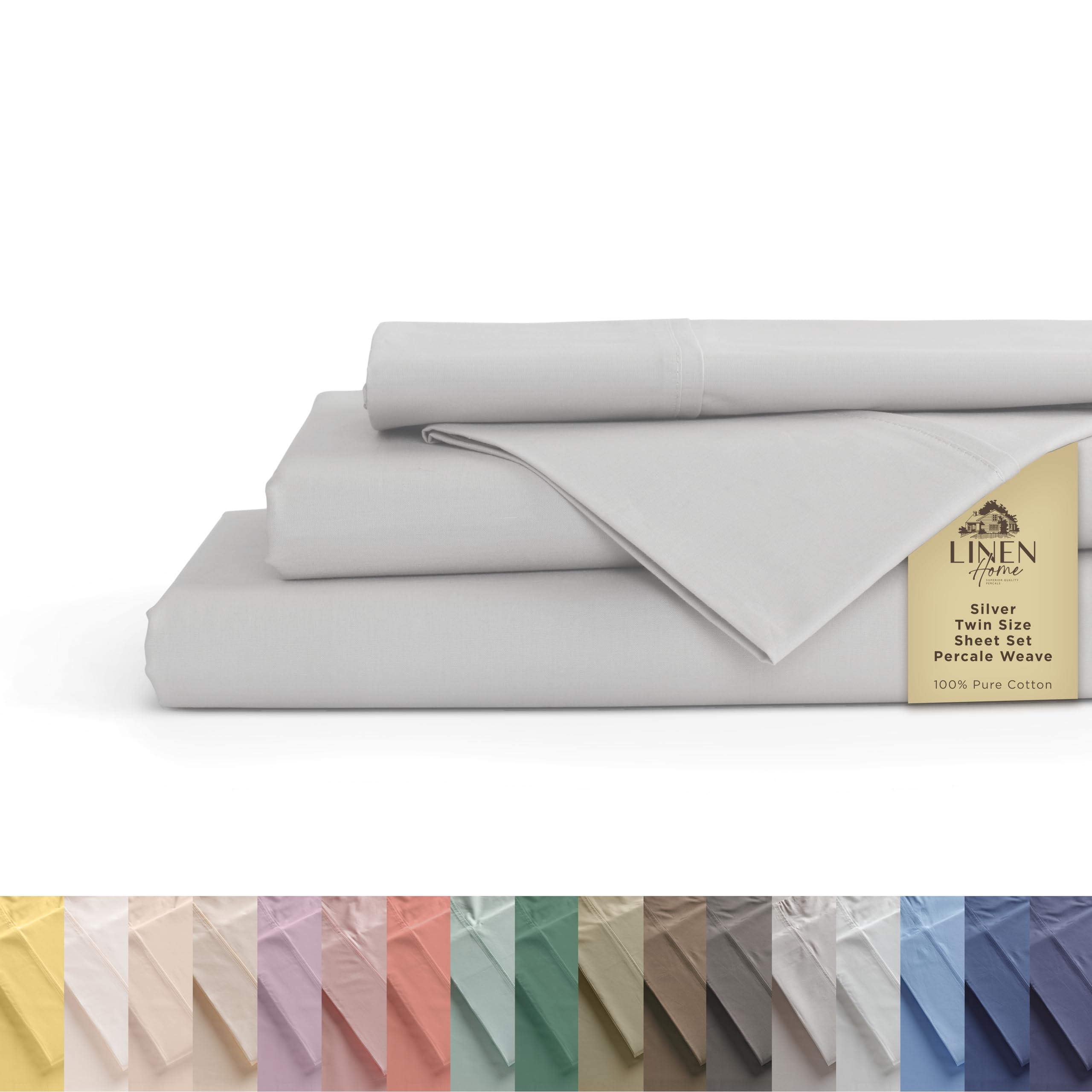 Linen Home 100% Cotton Percale Sheet Set - Deep Pocket Fitted Sheet Fits Mattress Upto 15", Pillowcases, Breathable Flat Sheet