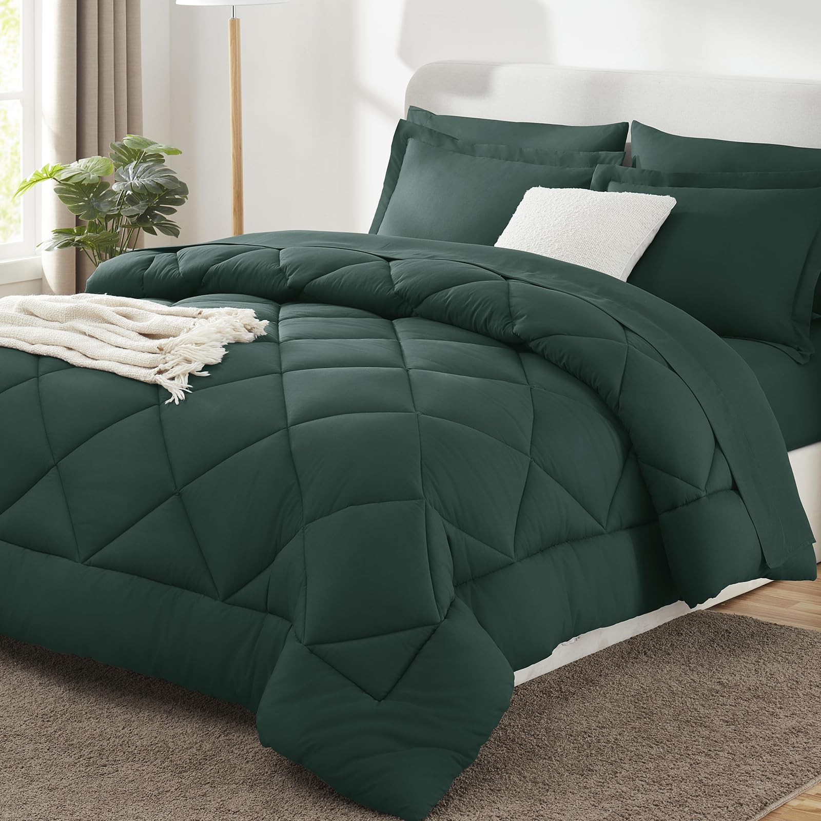 CozyLux Dark Grey Queen 7-Piece Comforter Set