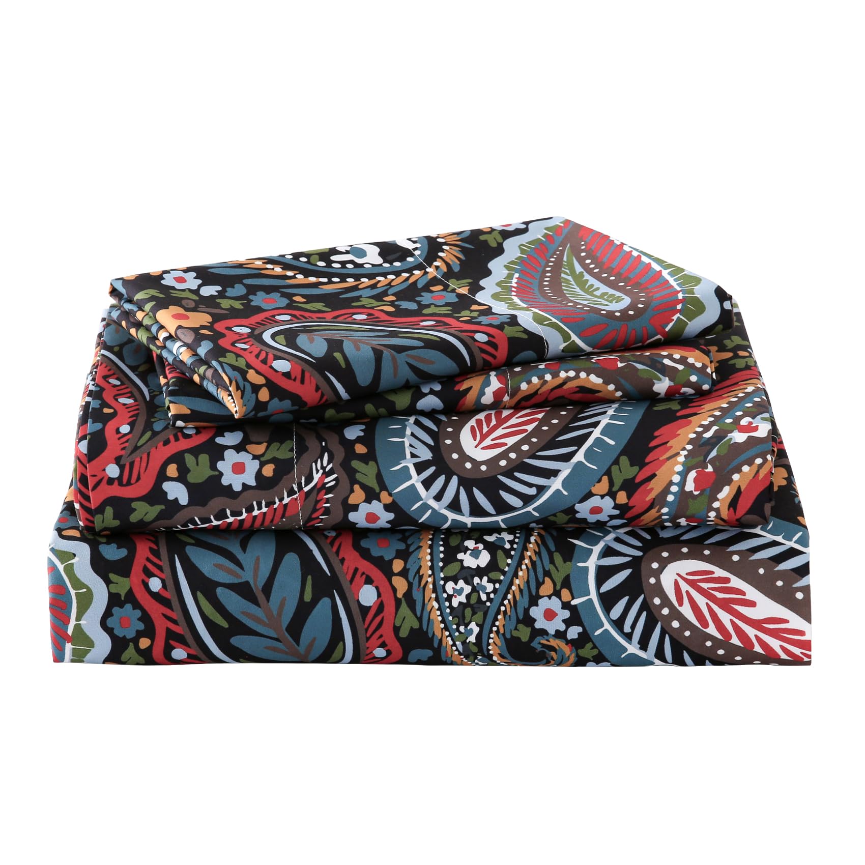 Yibeizi Floral Printed Sheet Set, Boho Pattern Bed Sheets Cooling Bedding Sheets & Pillowcases Soft Microfiber 15" Extra Deep Pocket Fitted Bedsheet 4 Piece