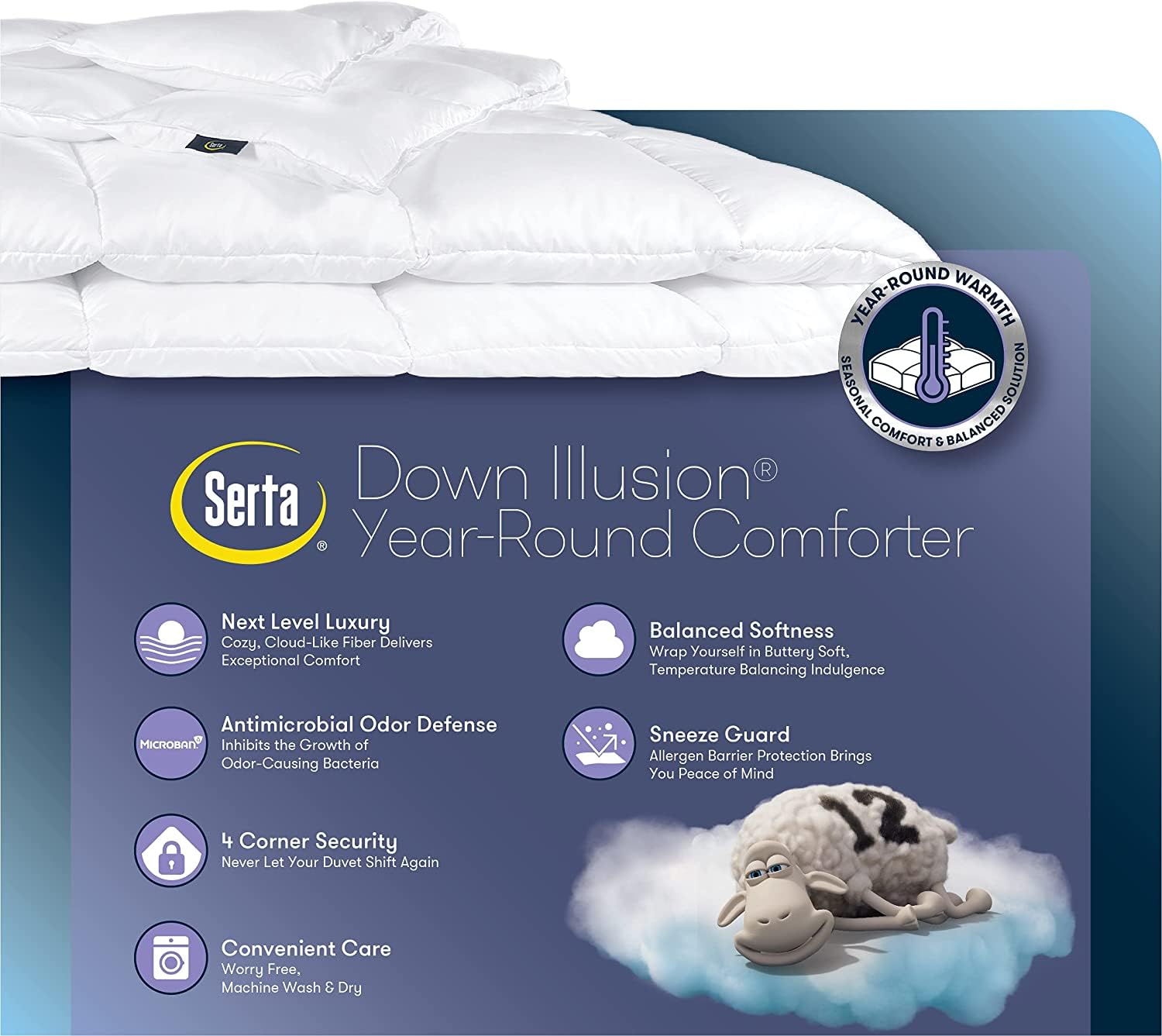 SERTA Down Illusion Hypoallergenic Down Alternative Comforter with Corner Loops