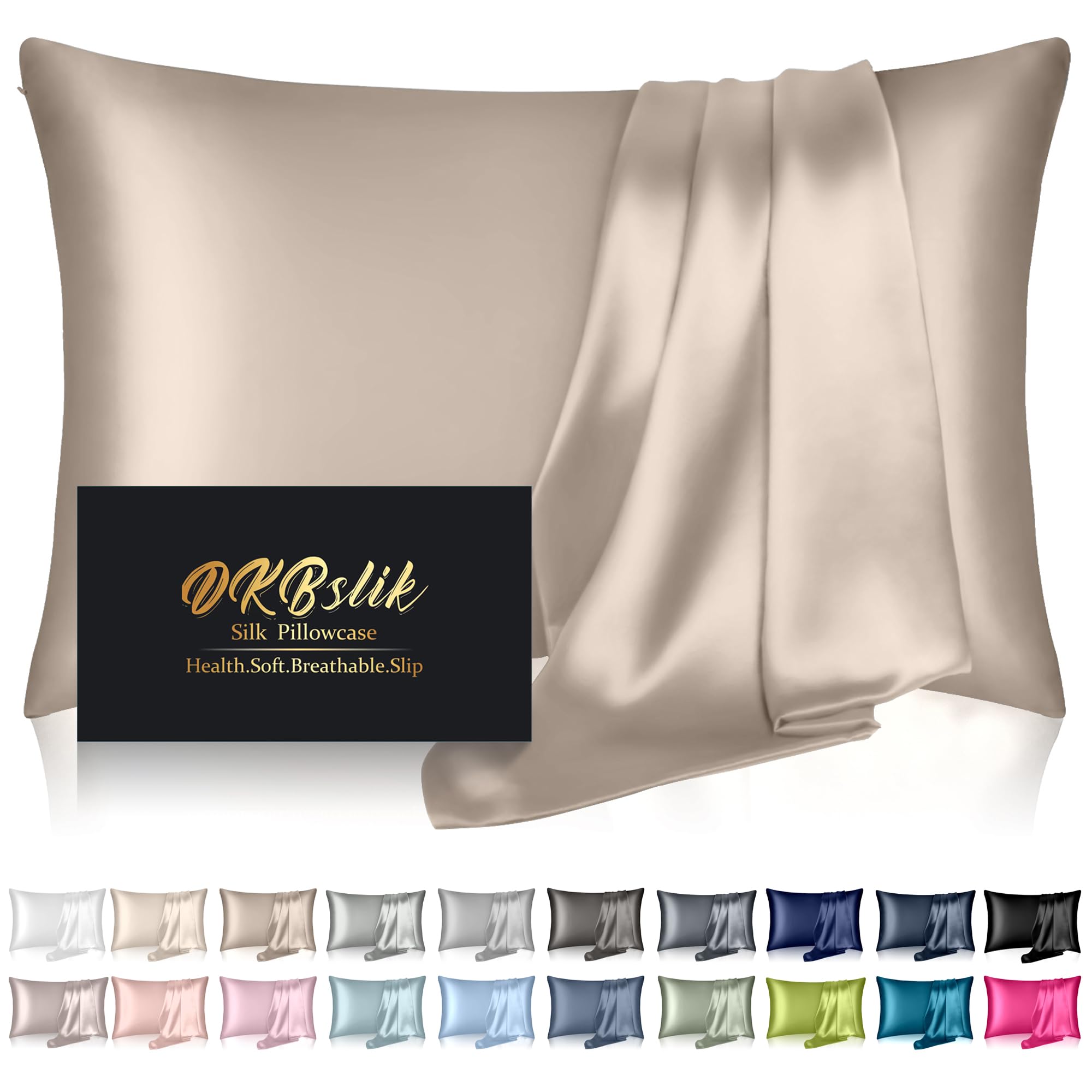 Mulberry Silk Pillowcase for Hair and Skin, Health Soft Anti Acne Cooling Beauty Sleep Natural Silk Satin Pillow Case with Hidden Zipper for Gift