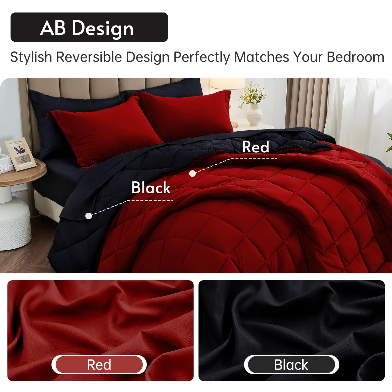 MUXHOMO Reversible 7-Piece All-Season Comforter Set