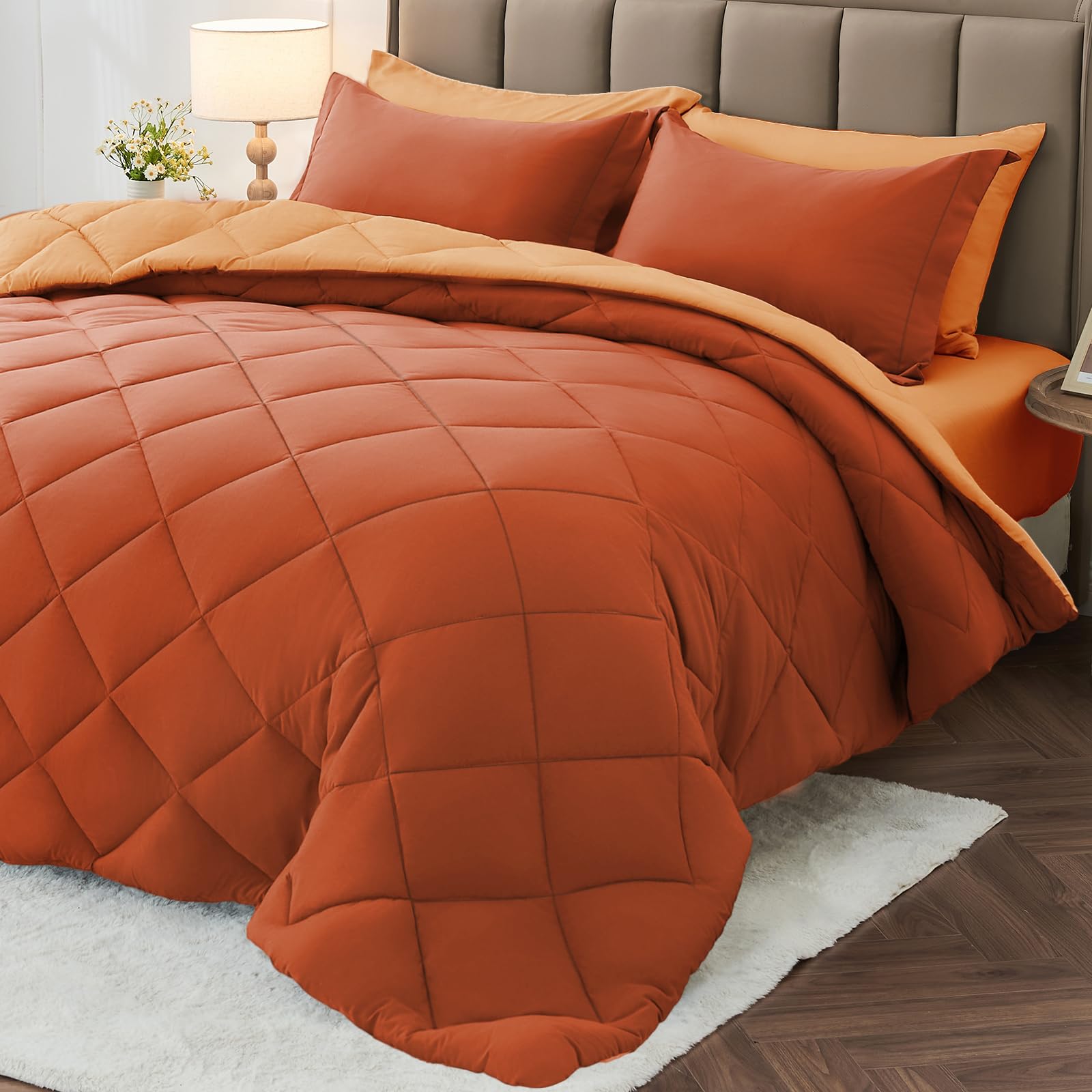 MUXHOMO Reversible 7-Piece All-Season Comforter Set