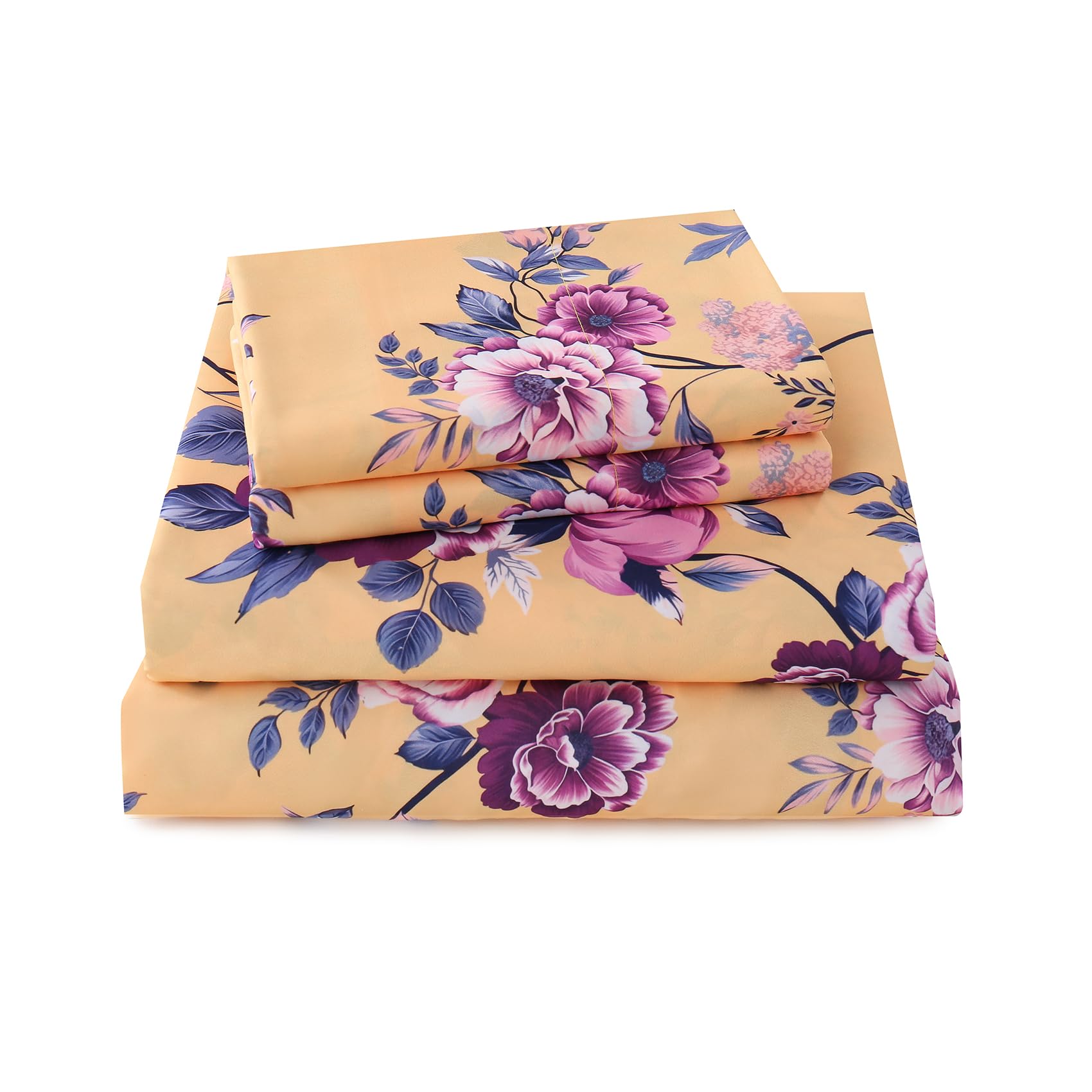 Yibeizi Floral Printed Sheet Set, Boho Pattern Bed Sheets Cooling Bedding Sheets & Pillowcases Soft Microfiber 15" Extra Deep Pocket Fitted Bedsheet 4 Piece