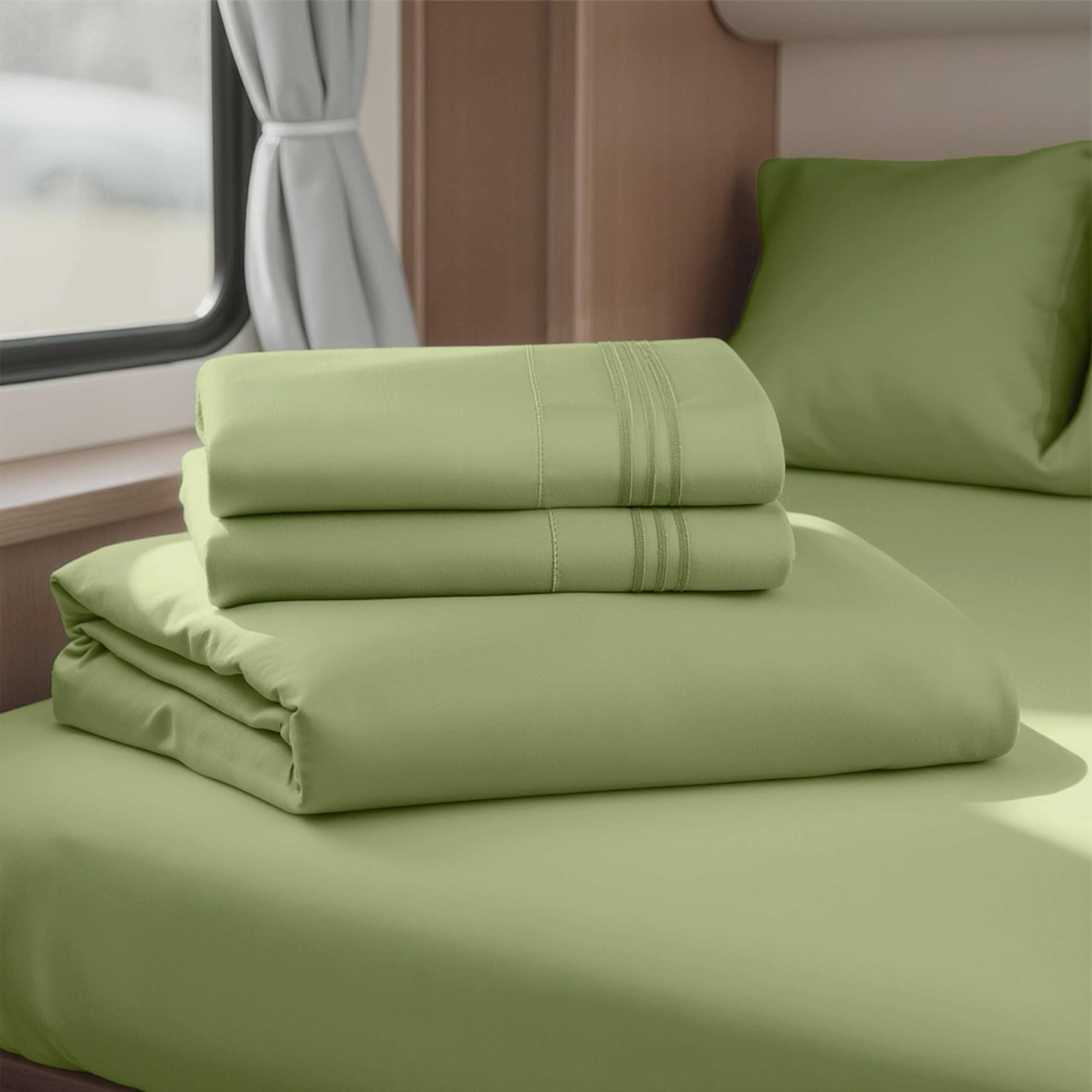 Hearth & Harbor Short Queen Sheets for RV, Queen Sheets, Silky Soft 1800 Microfiber Bed Sheet for Camper, 4 Piece RV Bedding with Pillowcases
