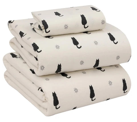 Black Cat Print Soft Microfiber Bed Sheet Set