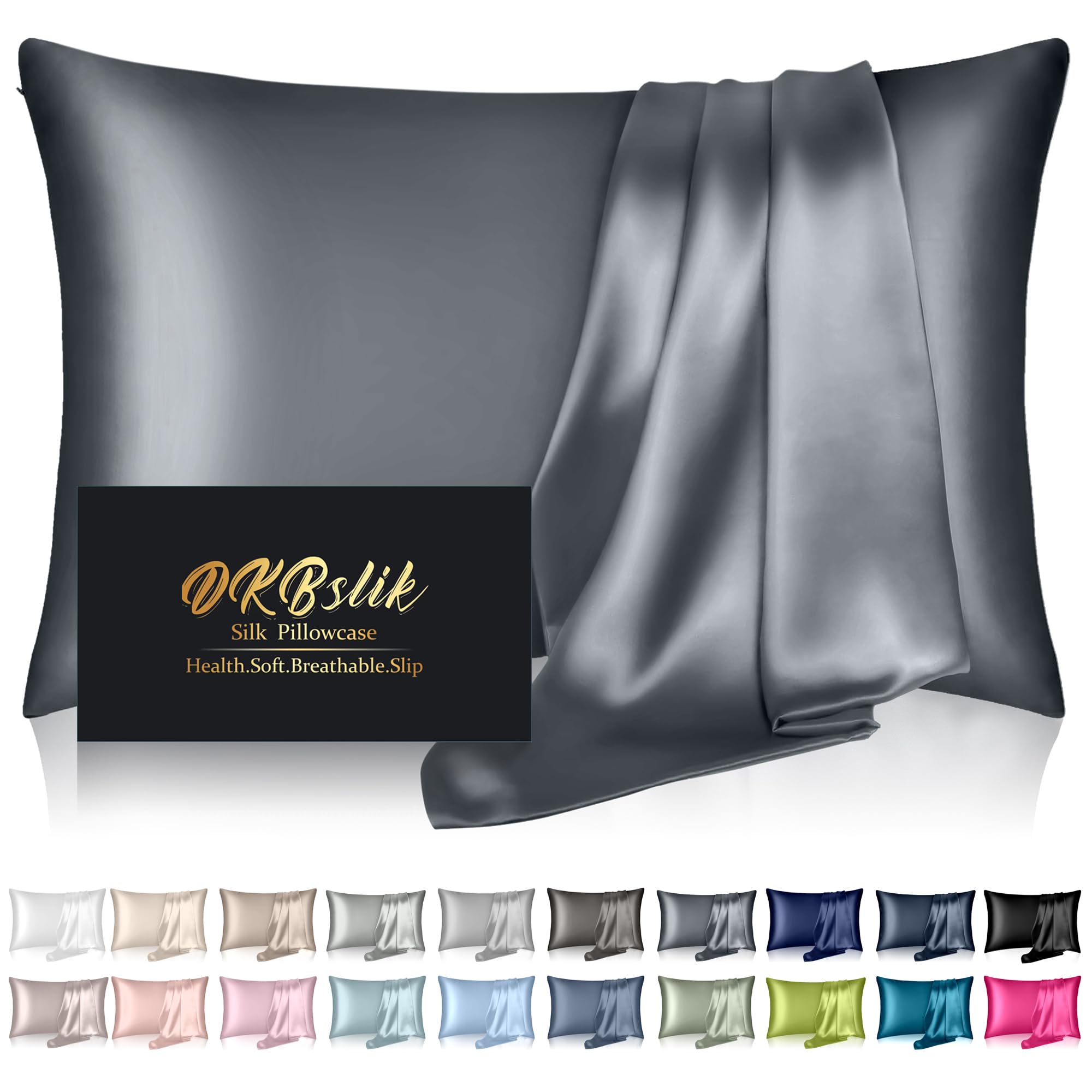 Mulberry Silk Pillowcase for Hair and Skin, Health Soft Anti Acne Cooling Beauty Sleep Natural Silk Satin Pillow Case with Hidden Zipper for Gift