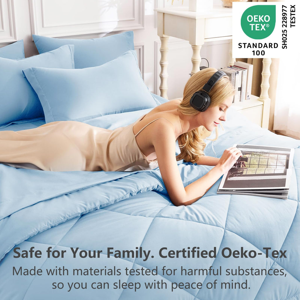 CozyLux Dark Grey Queen 7-Piece Comforter Set