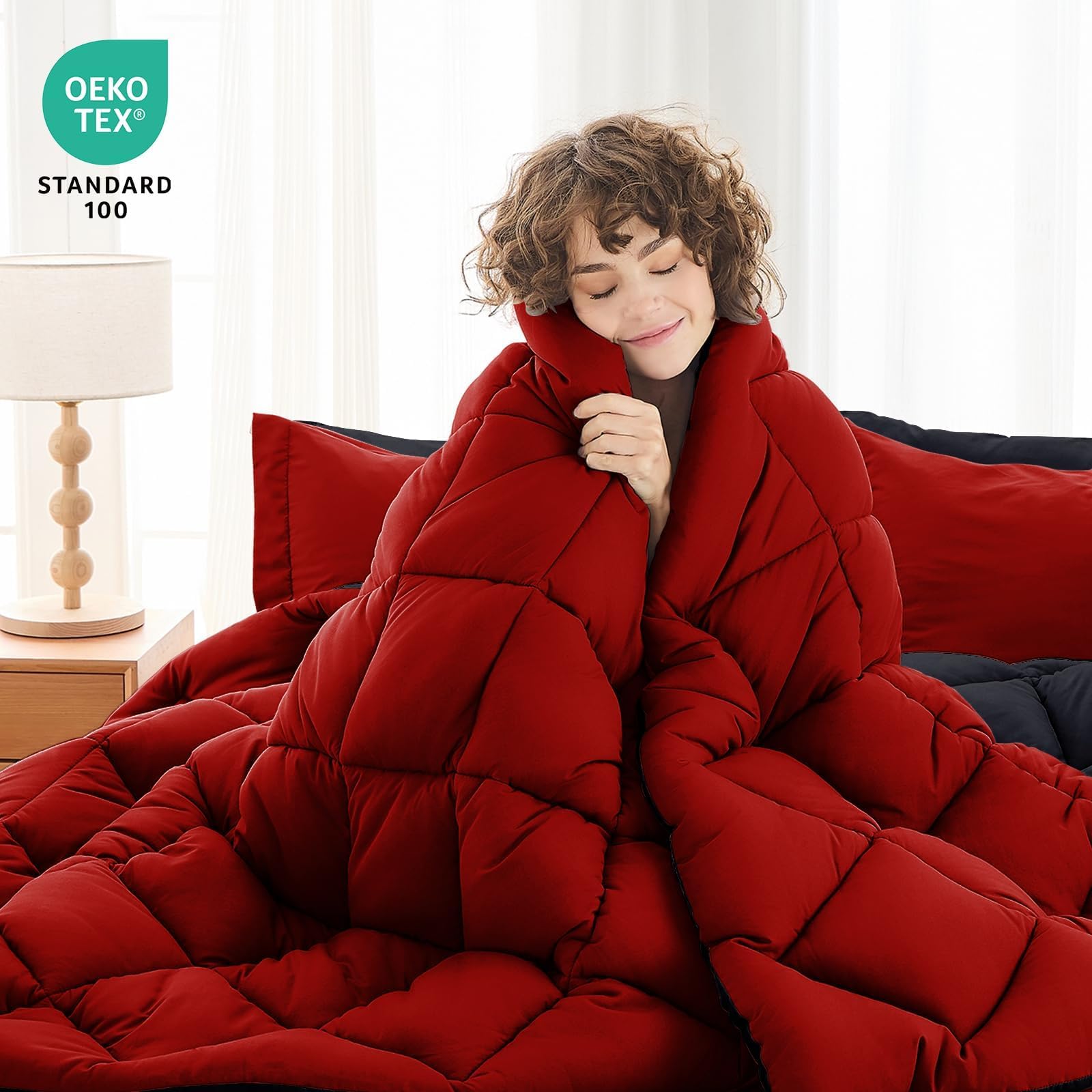 MUXHOMO Reversible 7-Piece All-Season Comforter Set