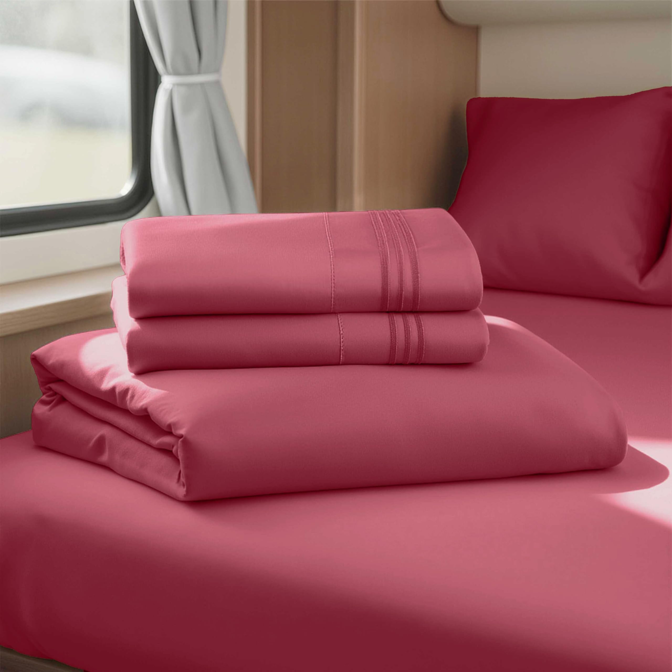 Hearth & Harbor Short Queen Sheets for RV, Queen Sheets, Silky Soft 1800 Microfiber Bed Sheet for Camper, 4 Piece RV Bedding with Pillowcases