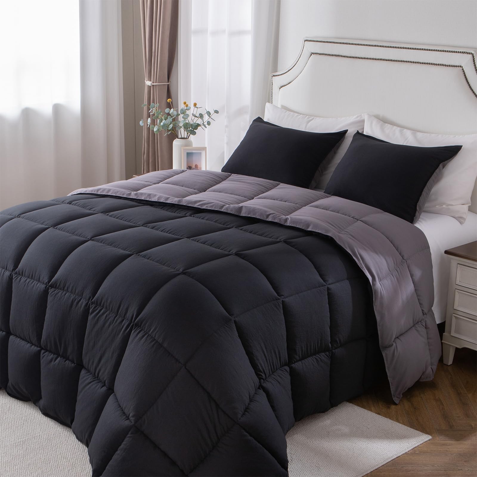 KASENTEX Down Alternative Quilted Comforter Set with Sham(s) - Reversible Ultra Soft Duvet Insert Machine Washable
