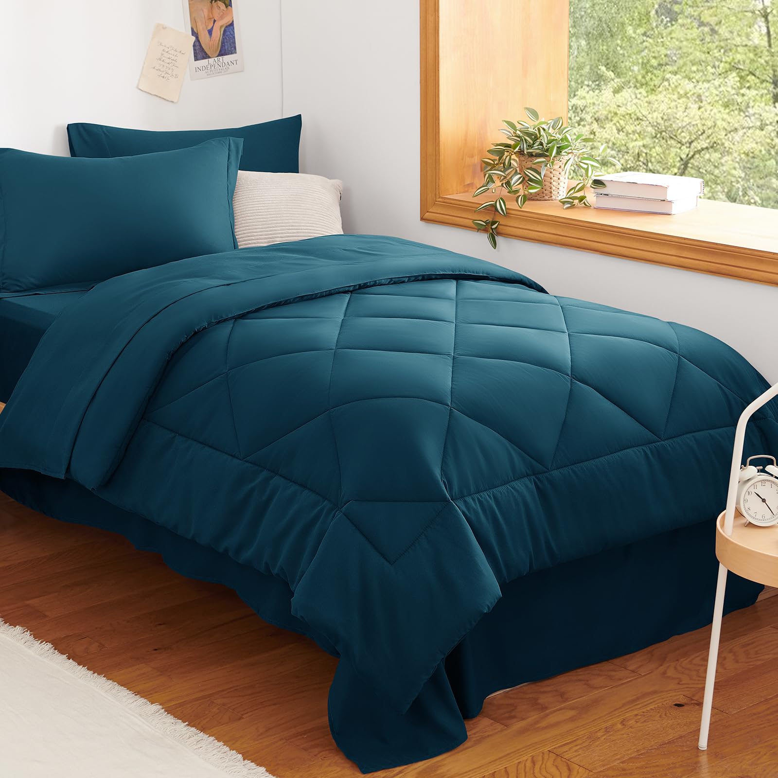 CozyLux Dark Grey Queen 7-Piece Comforter Set