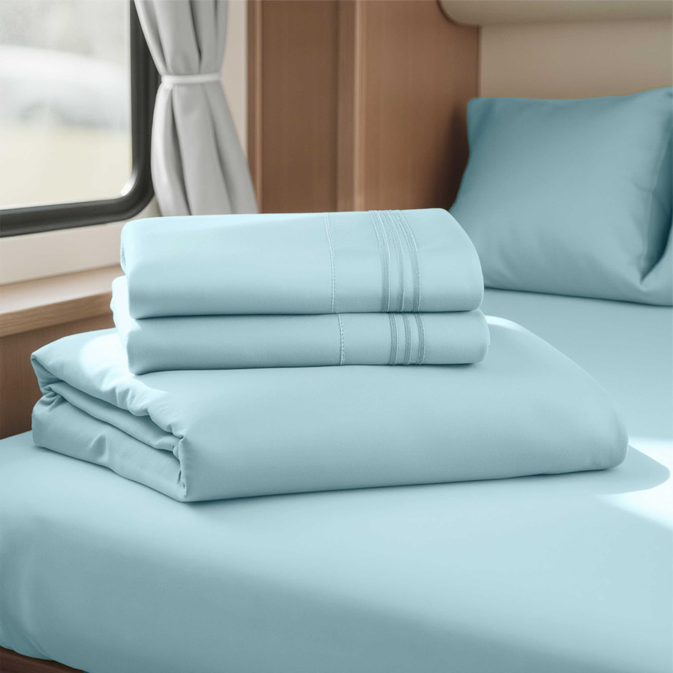 Hearth & Harbor Short Queen Sheets for RV, Queen Sheets, Silky Soft 1800 Microfiber Bed Sheet for Camper, 4 Piece RV Bedding with Pillowcases