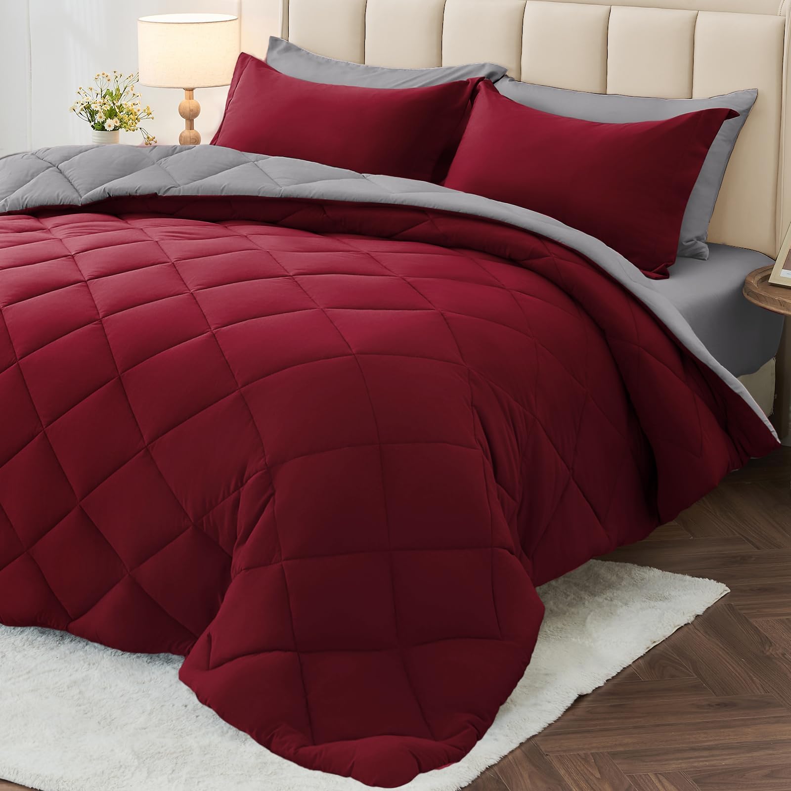 MUXHOMO Reversible 7-Piece All-Season Comforter Set