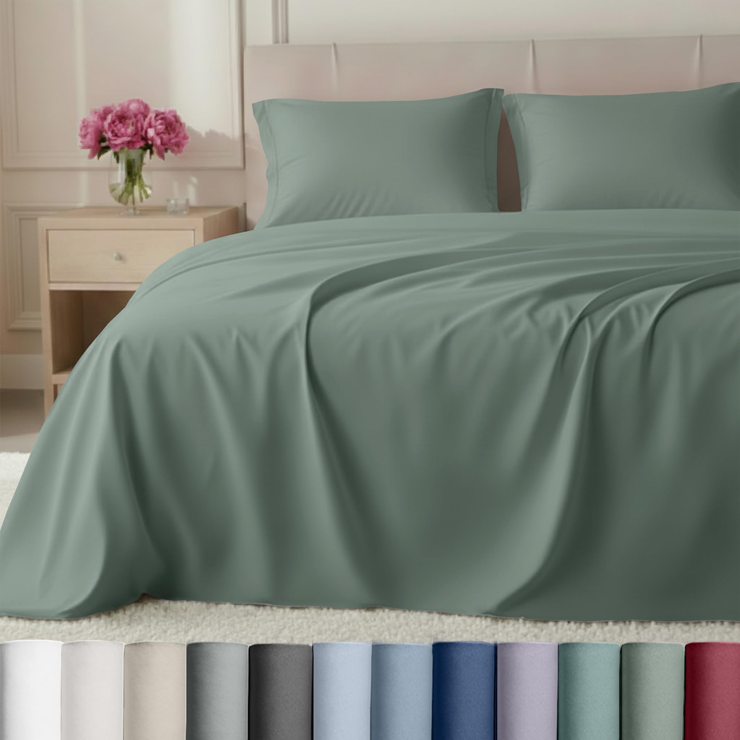 California Design Den Luxury Bed Sheets, Buttery Soft 800 Thread Count, 100% Cotton Sheets, Sateen with Deep Pocket Fitted Sheet